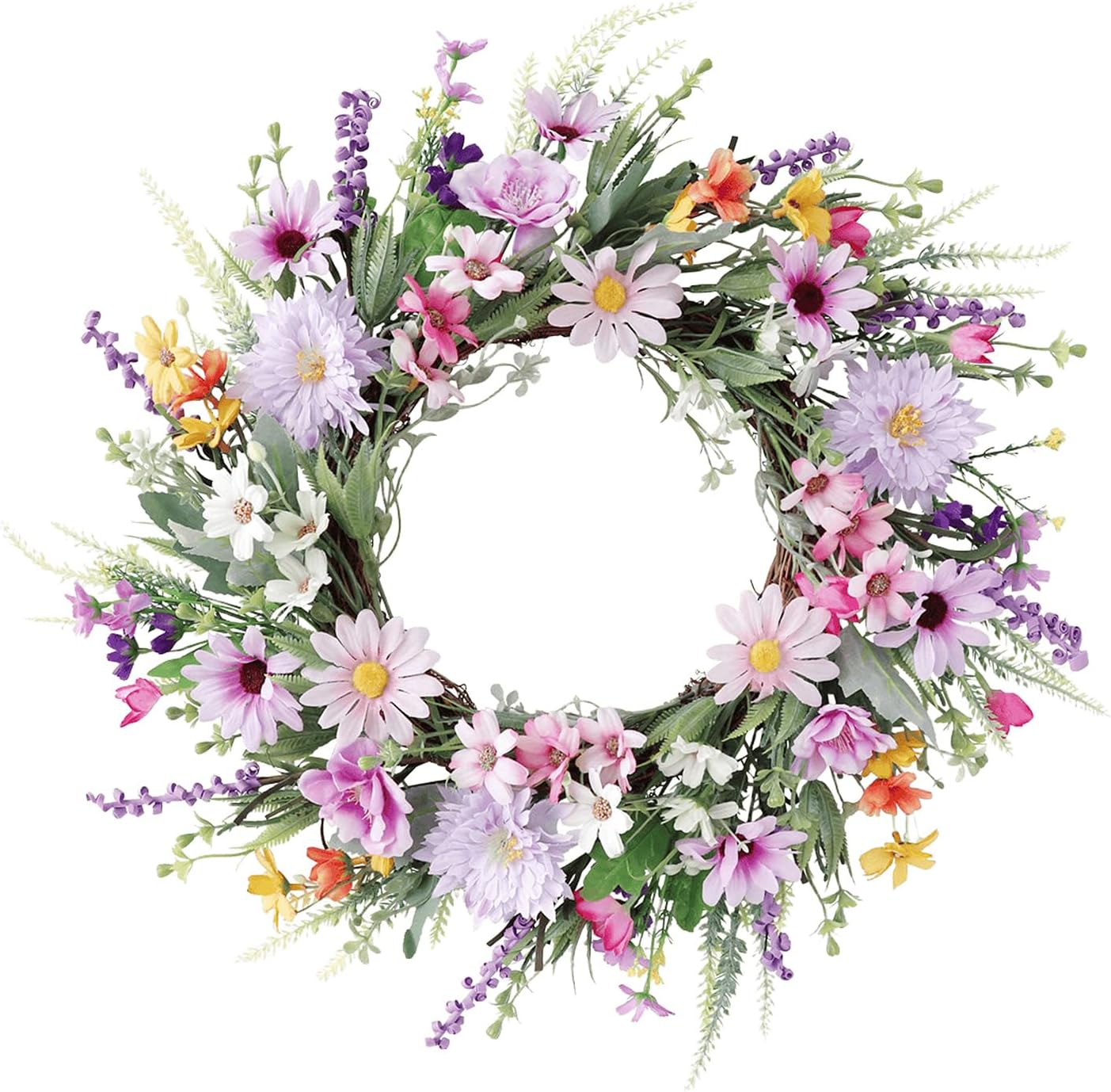 20 Inch Purple Wildflower Summer Wreath Front Door Decor