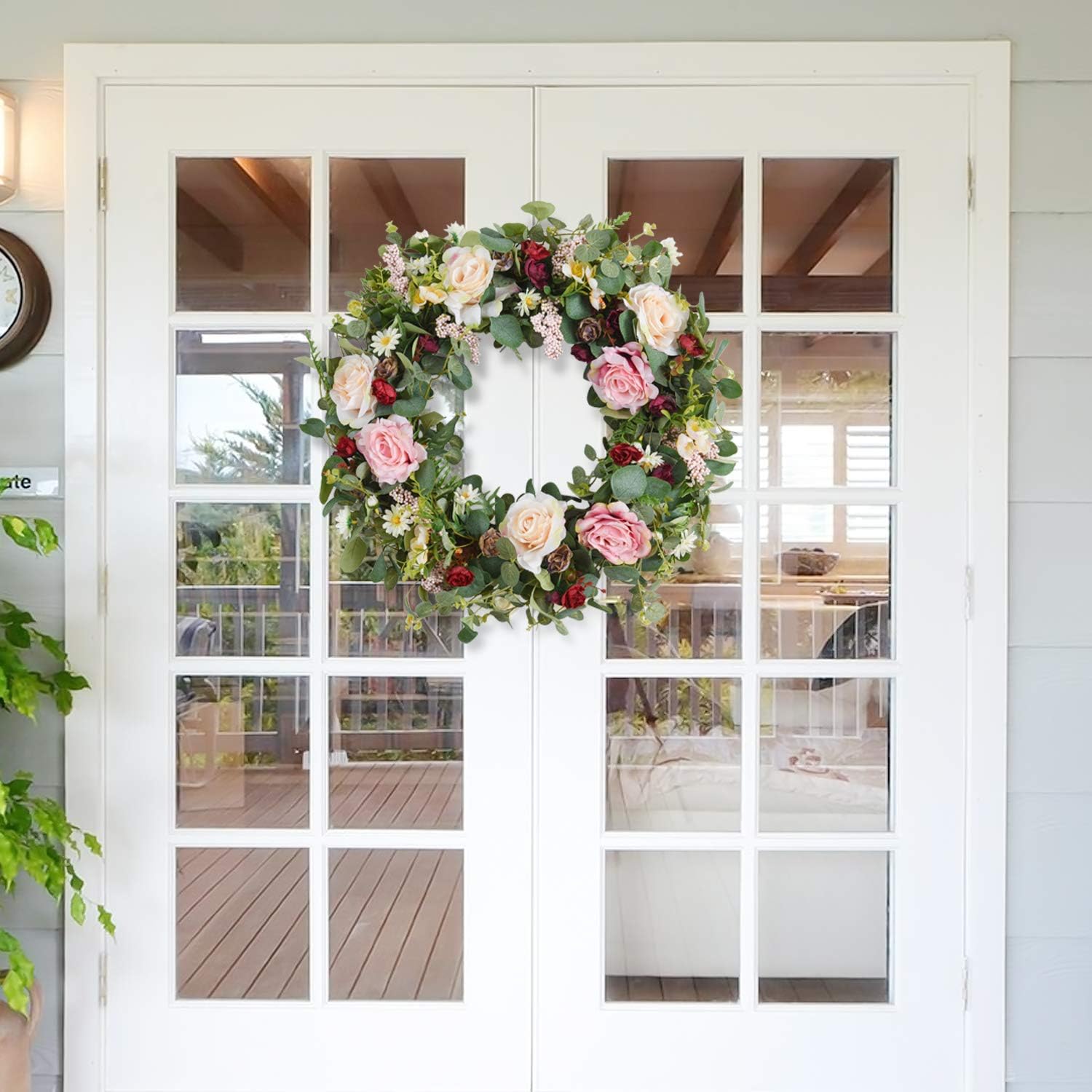 WANNA-CUL 24 Inch Spring Rose Wreath for Front Door