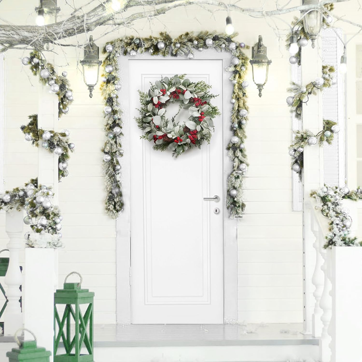 Kmise 19 Inch Artificial Christmas Wreath with Red Berries and Pinecones