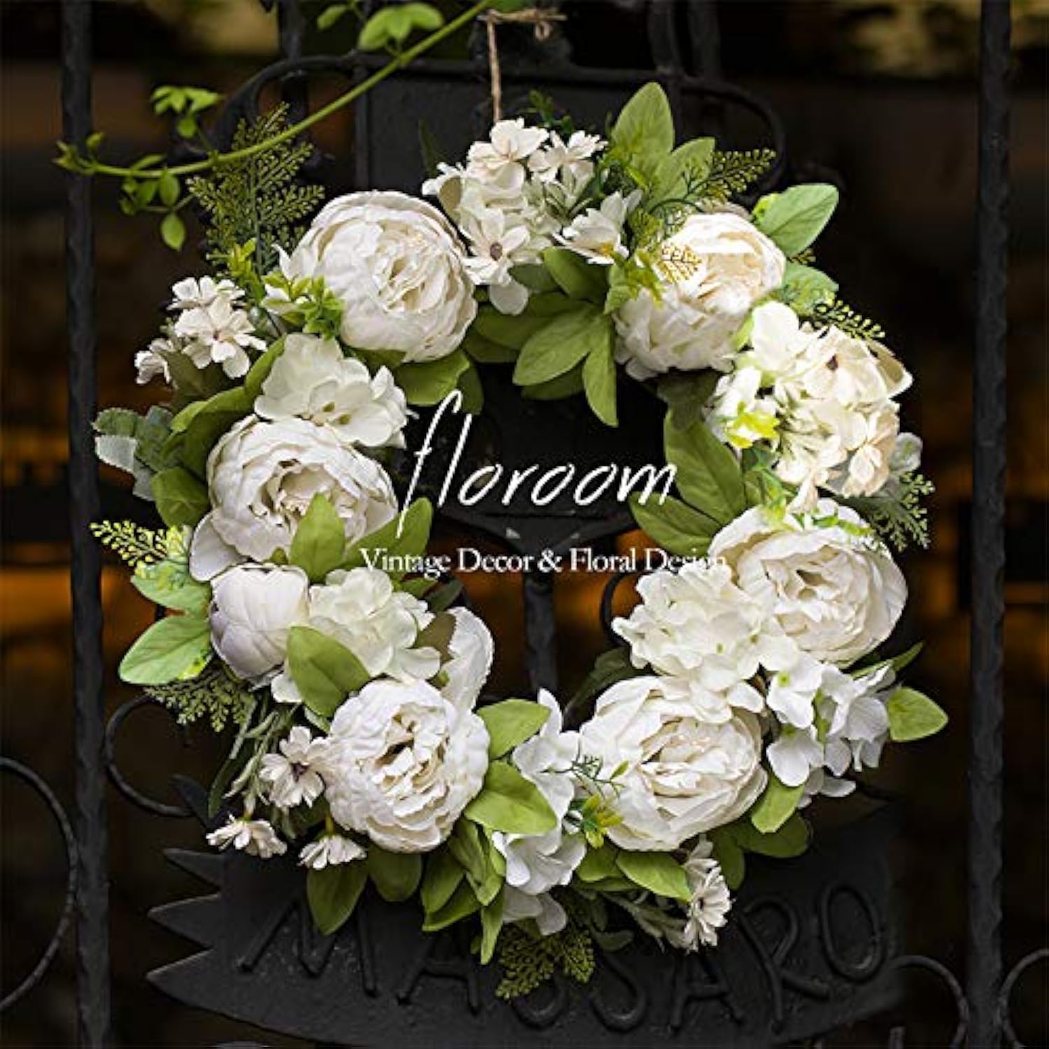 Floroom Artificial White Peony Wreath 15-16