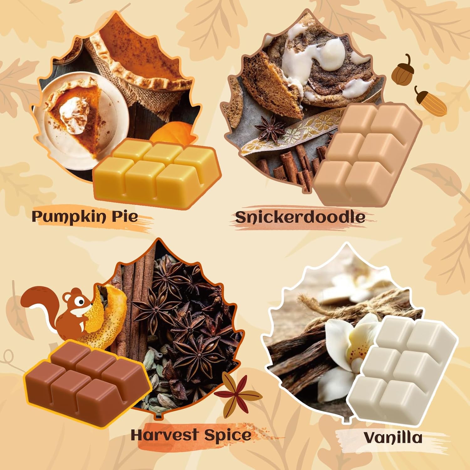 Fall Wax Melts 8 Pack Soy Wax Cubes Autumn Scent