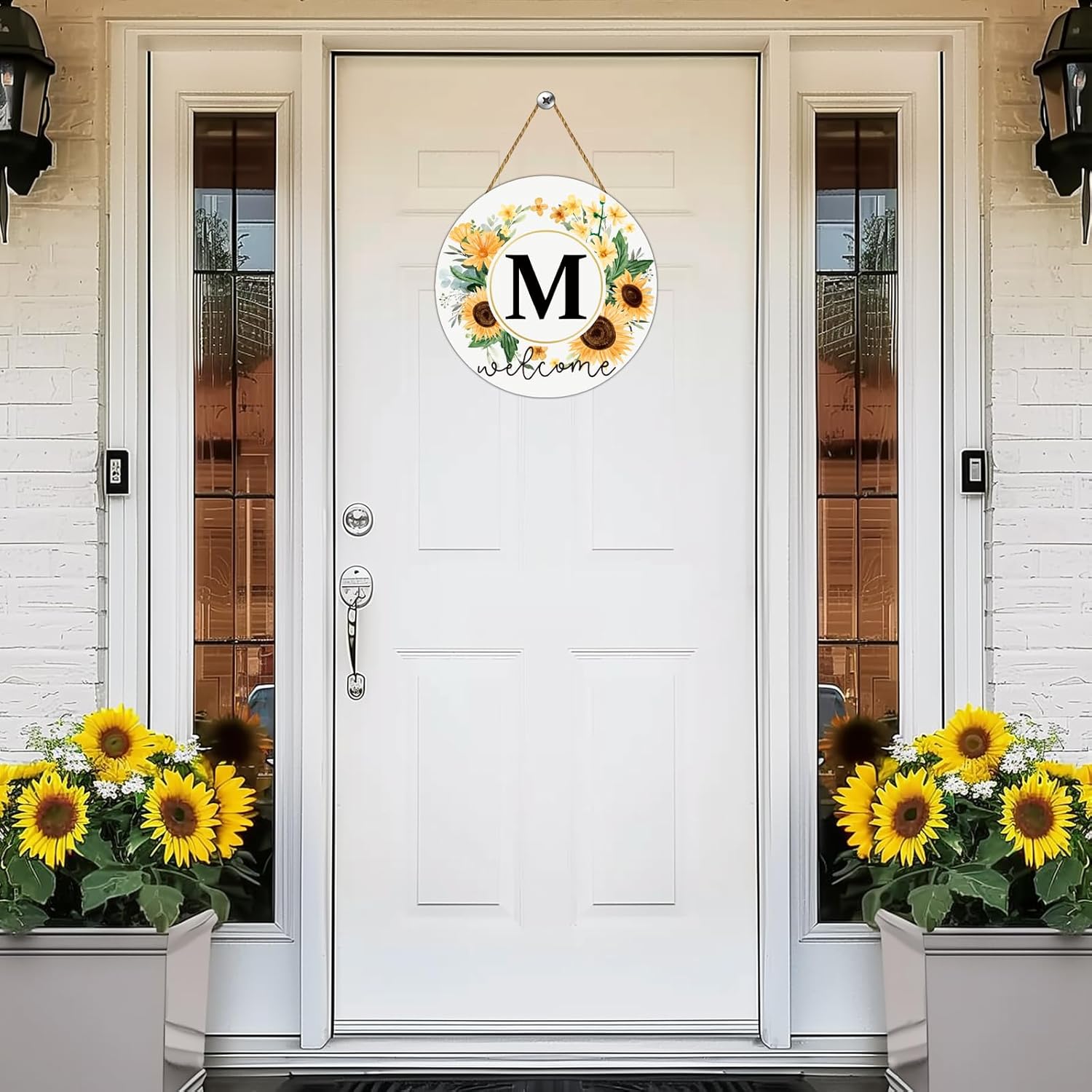 Sunflower Monogram Letter M Wreath for Front Door