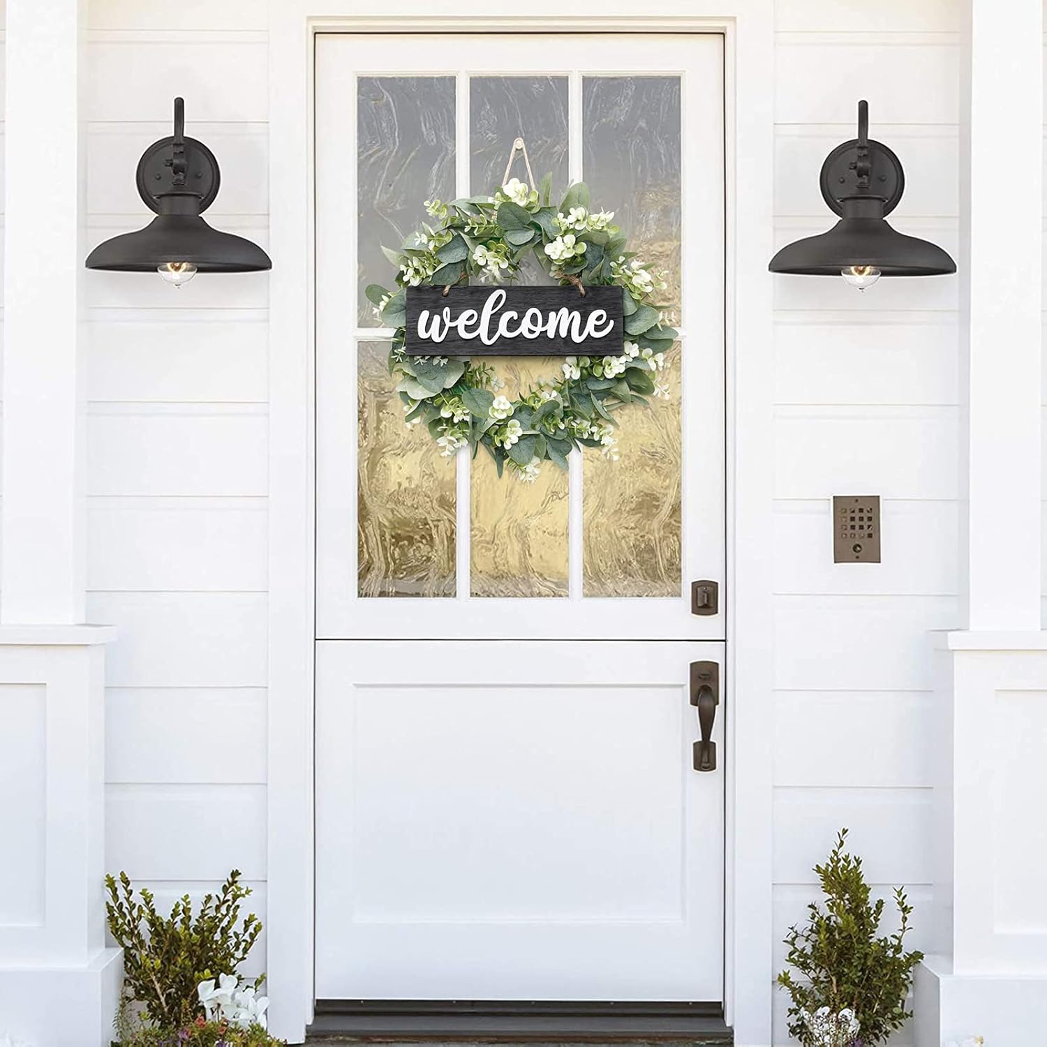 Dremisland 16 Inch Eucalyptus Wreath with Welcome Sign