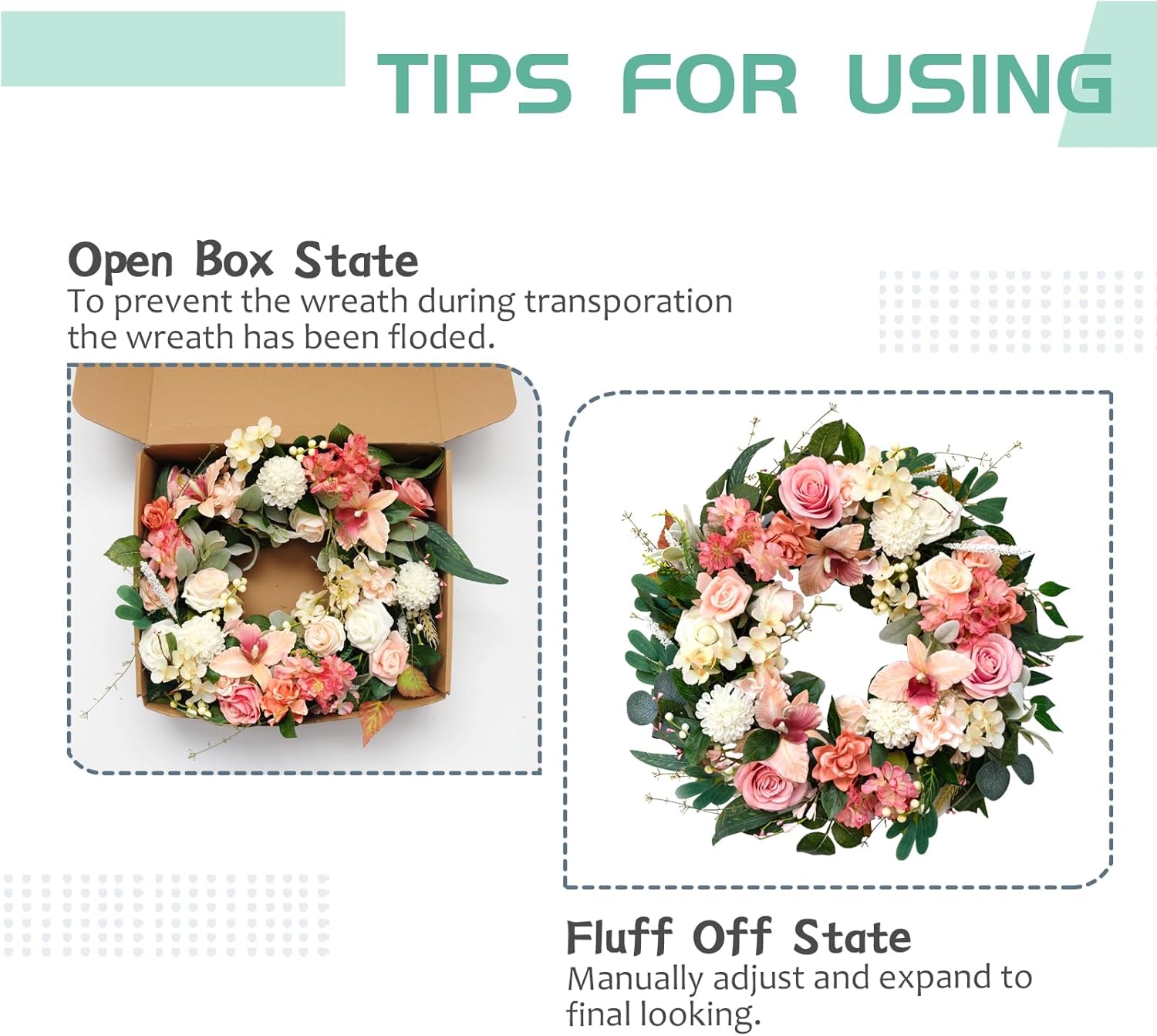 24 Inch Spring Floral Wreath for Front Door