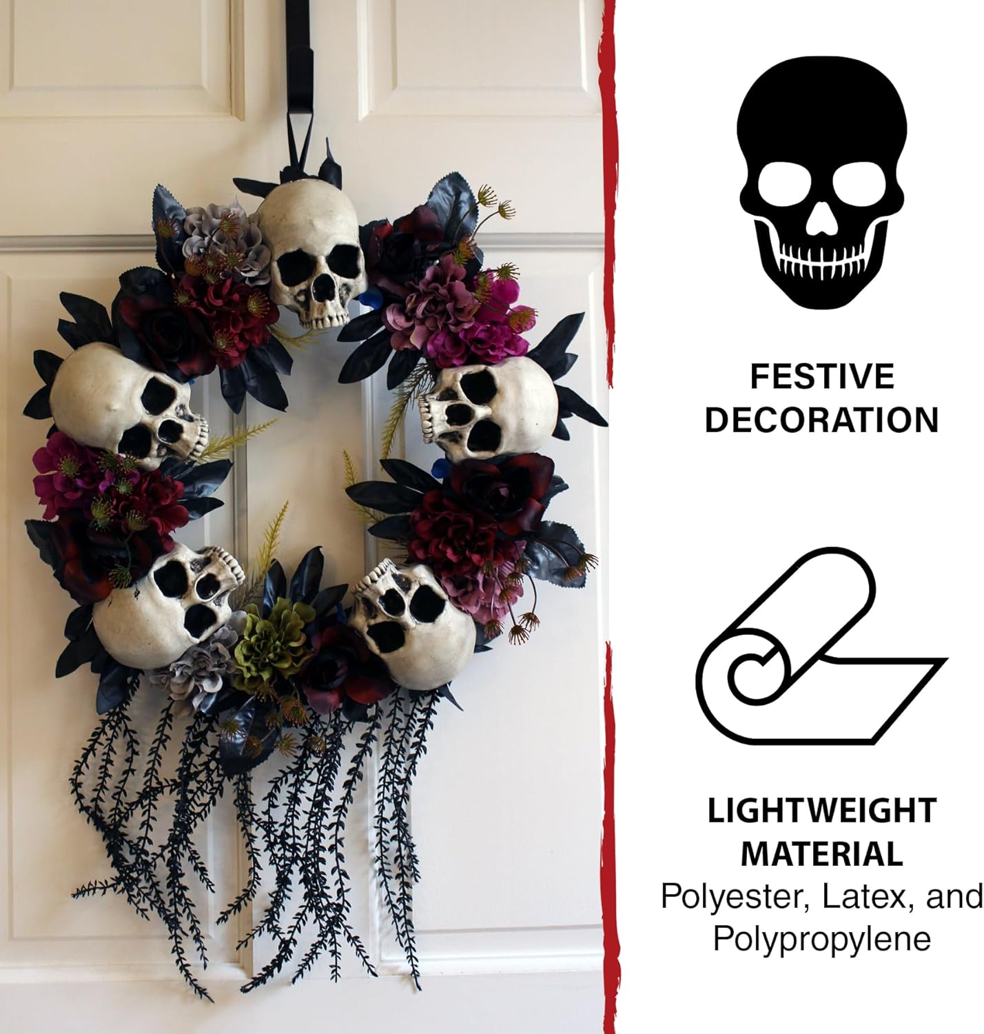 Haunted Hill Farm 24-Inch Halloween Wreath with Skulls and Vines