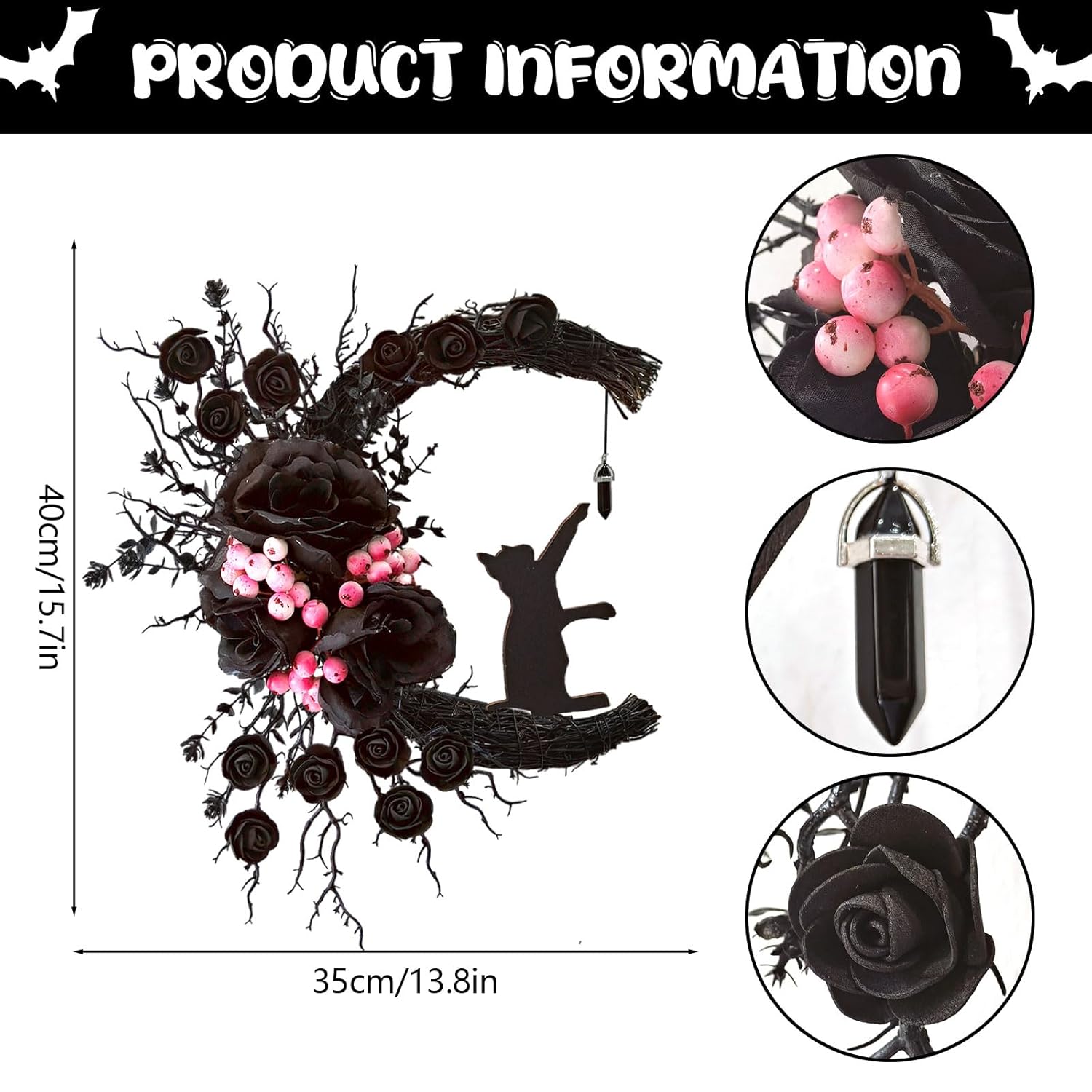 Spooky Halloween Wreath with Black Cat and Lights