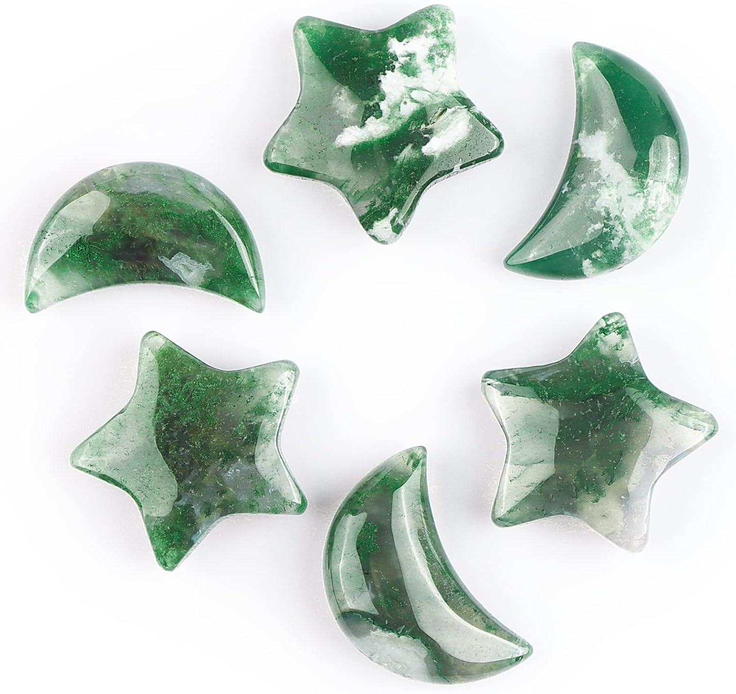 SMQ Moon Star Moss Agate Worry Stone Healing Crystal Set