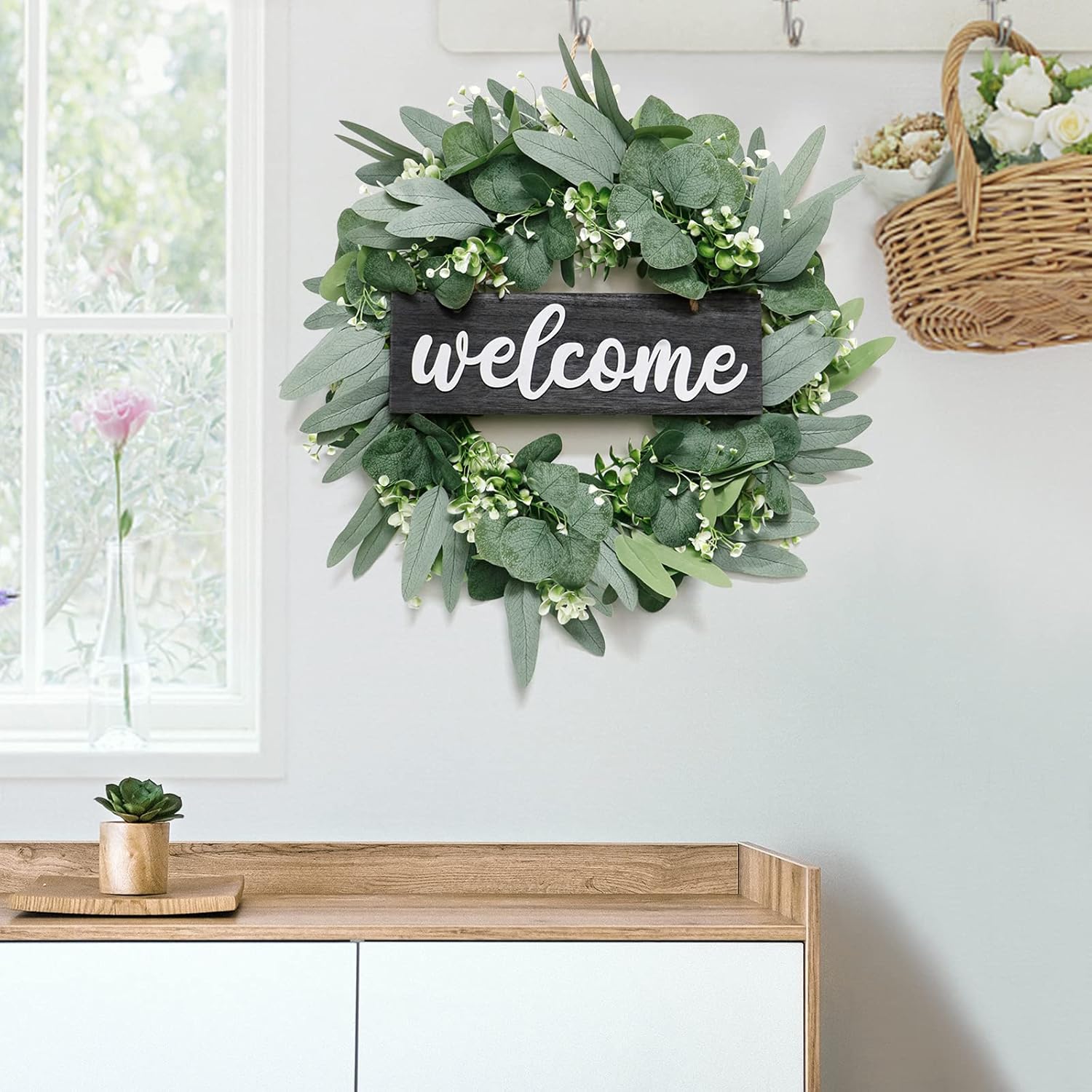Dremisland 18 Inch Green Eucalyptus Wreath for Front Door