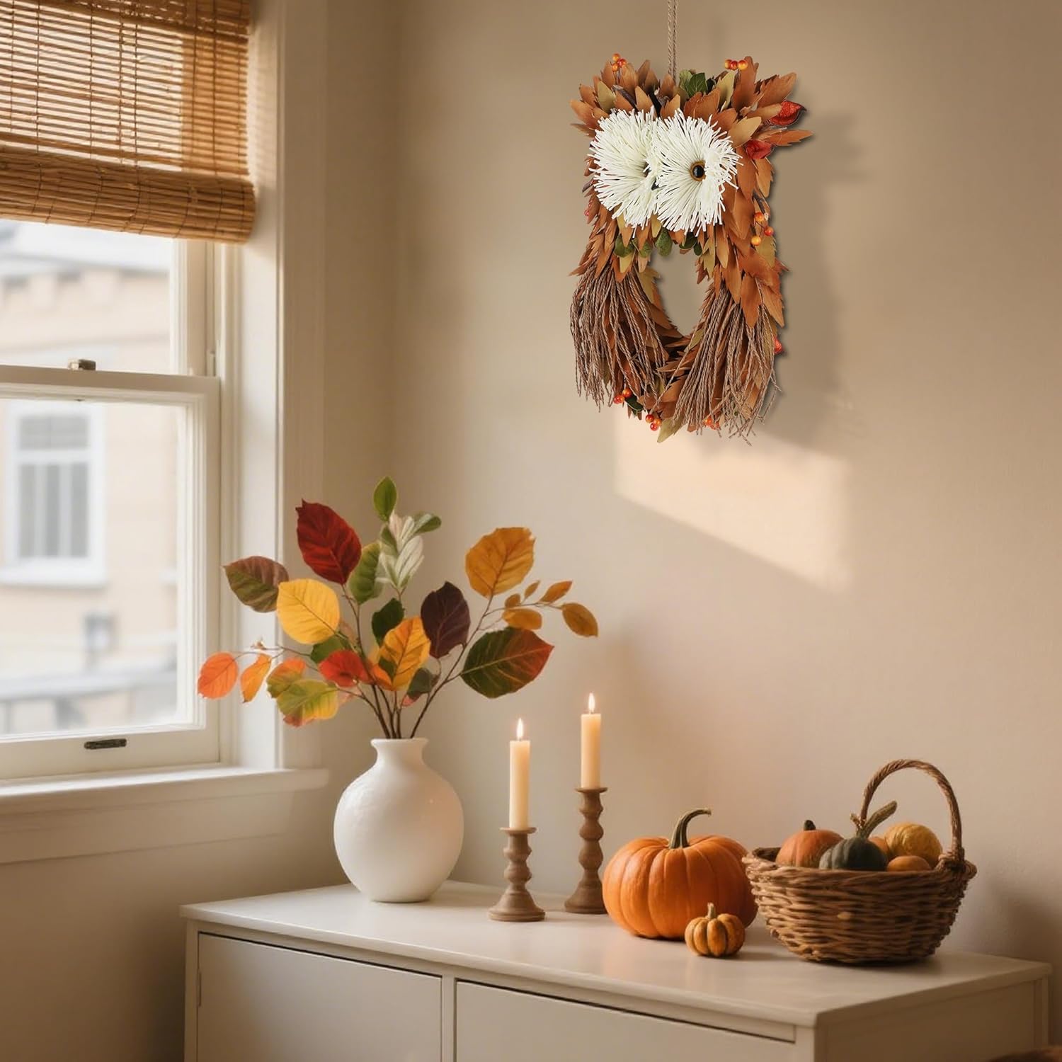 Winemana Fall Wreath with Owl and Berries