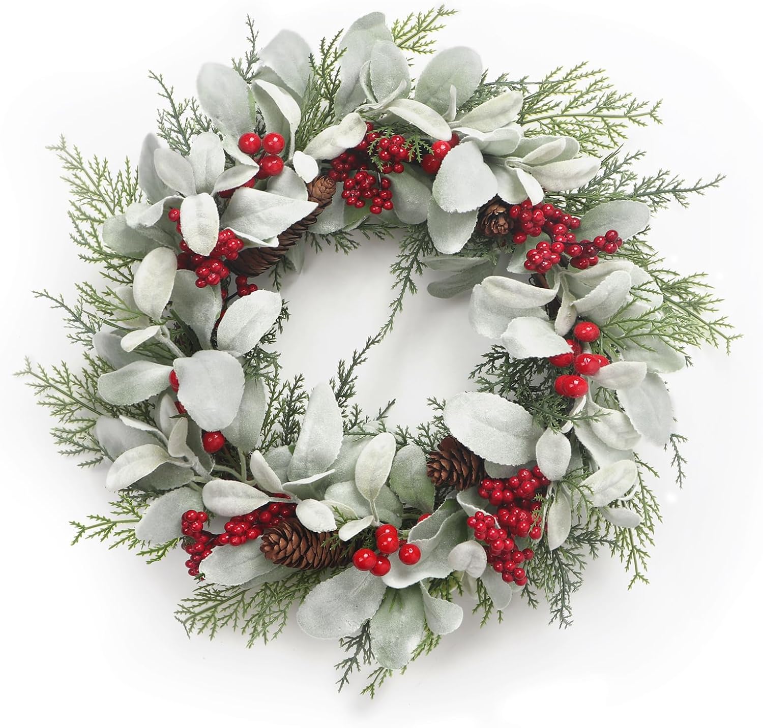 Kmise 19 Inch Artificial Christmas Wreath with Red Berries and Pinecones
