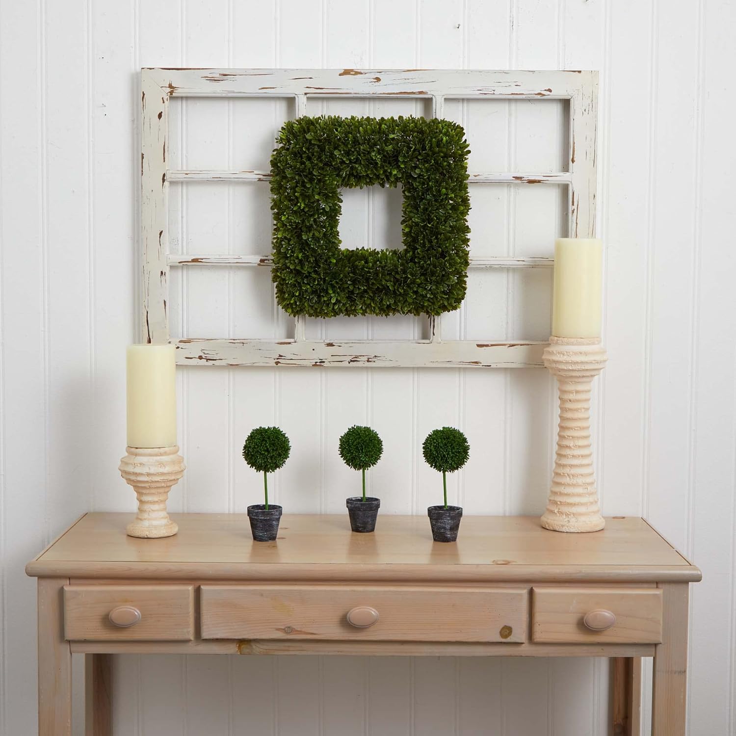 Nearly Natural 17 Inch Tea Leaf Square Wreath Artificial Plant Green