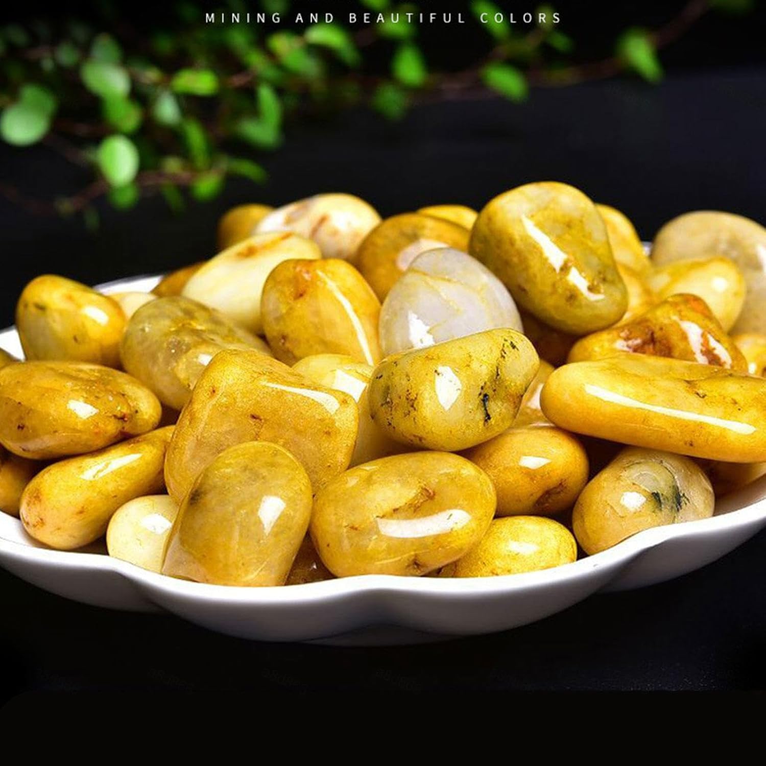 22 Pound Tumbled Yellow Jade Stones for Indoor Fountain