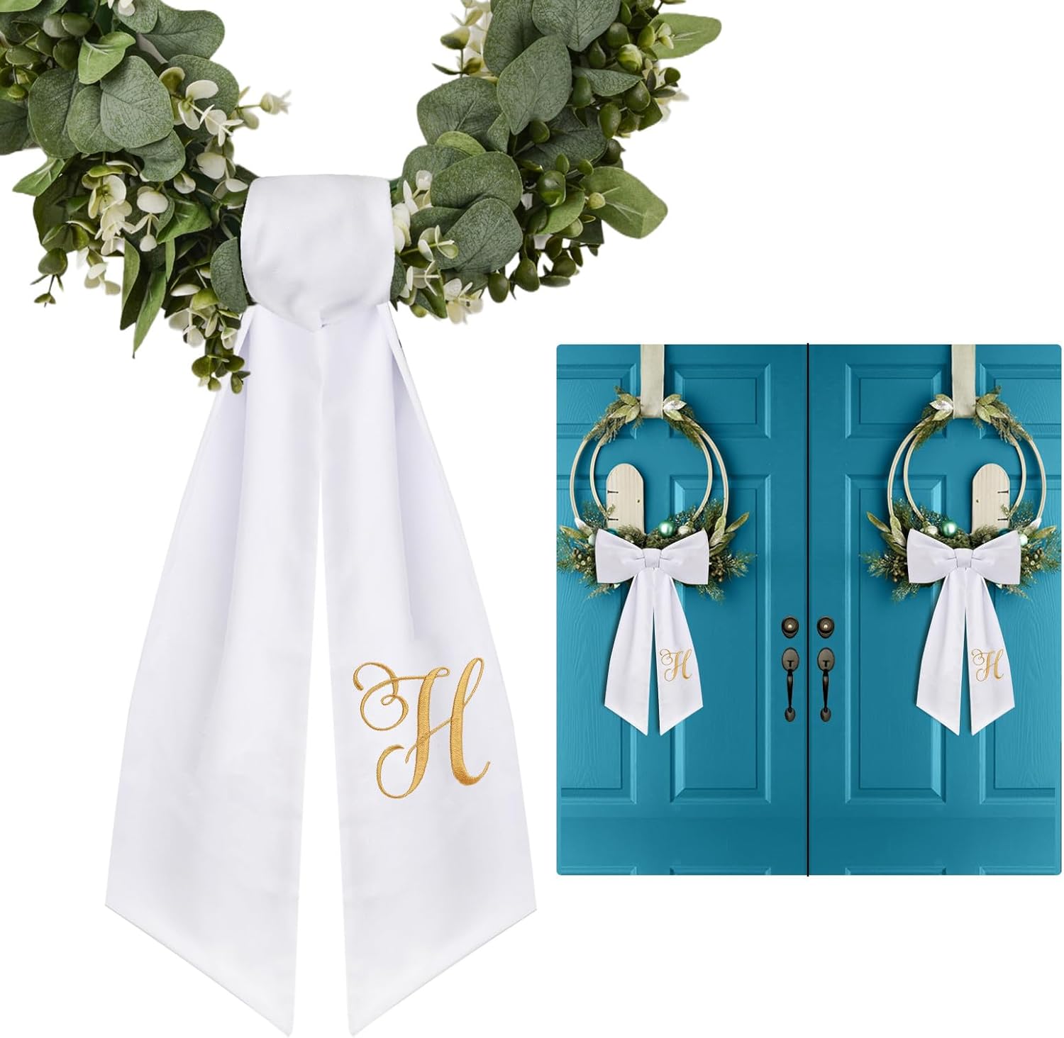 2 Pack Letter H Embroidered Wreath Sash for Front Door
