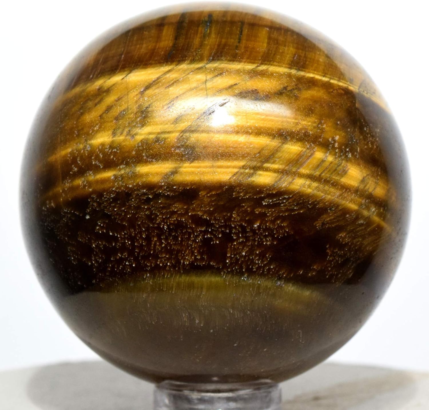 48mm Golden Tiger Eye Sphere with Stand - Natural Crystal Collectible