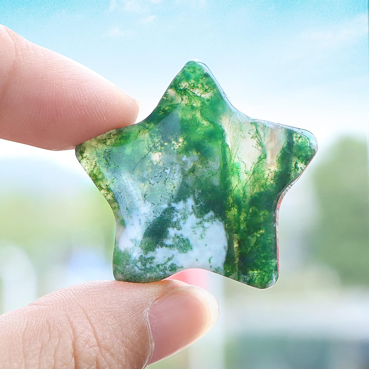 SMQ Moon Star Moss Agate Worry Stone Healing Crystal Set