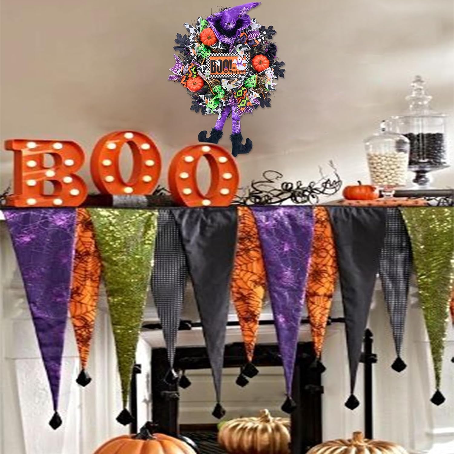 20 Inch Halloween Wreath with Witch Legs and Pumpkins