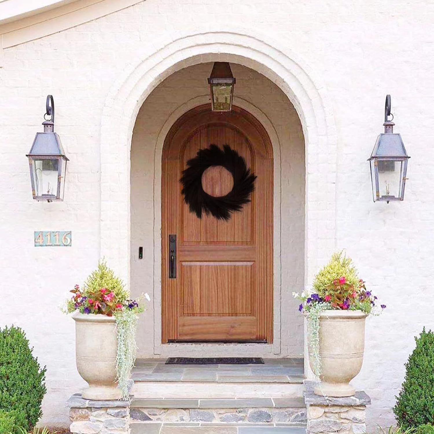 Black Faux Pampas Grass Wreath 24 for Front Door
