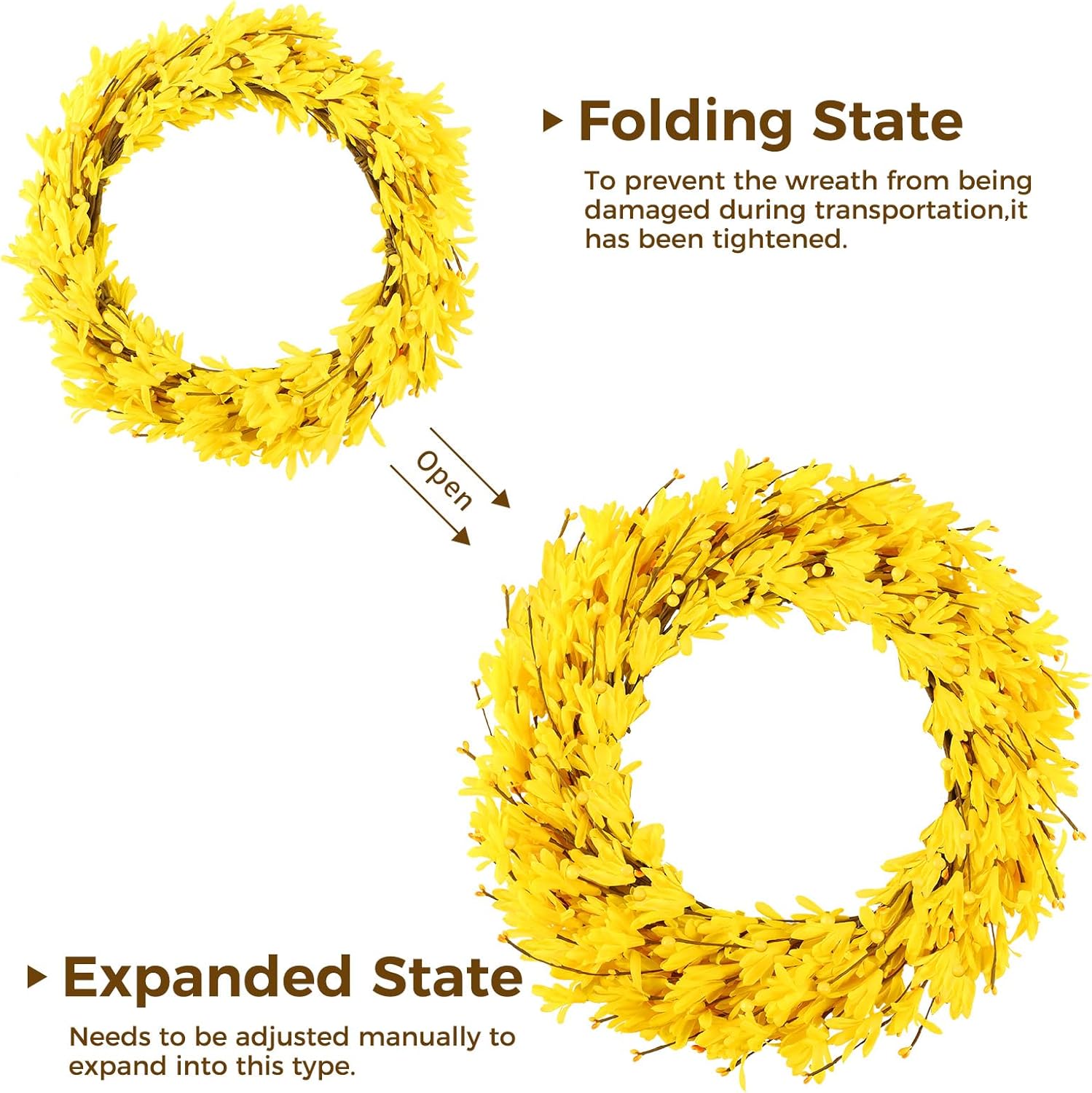 20 Inch Artificial Forsythia Wreath Yellow
