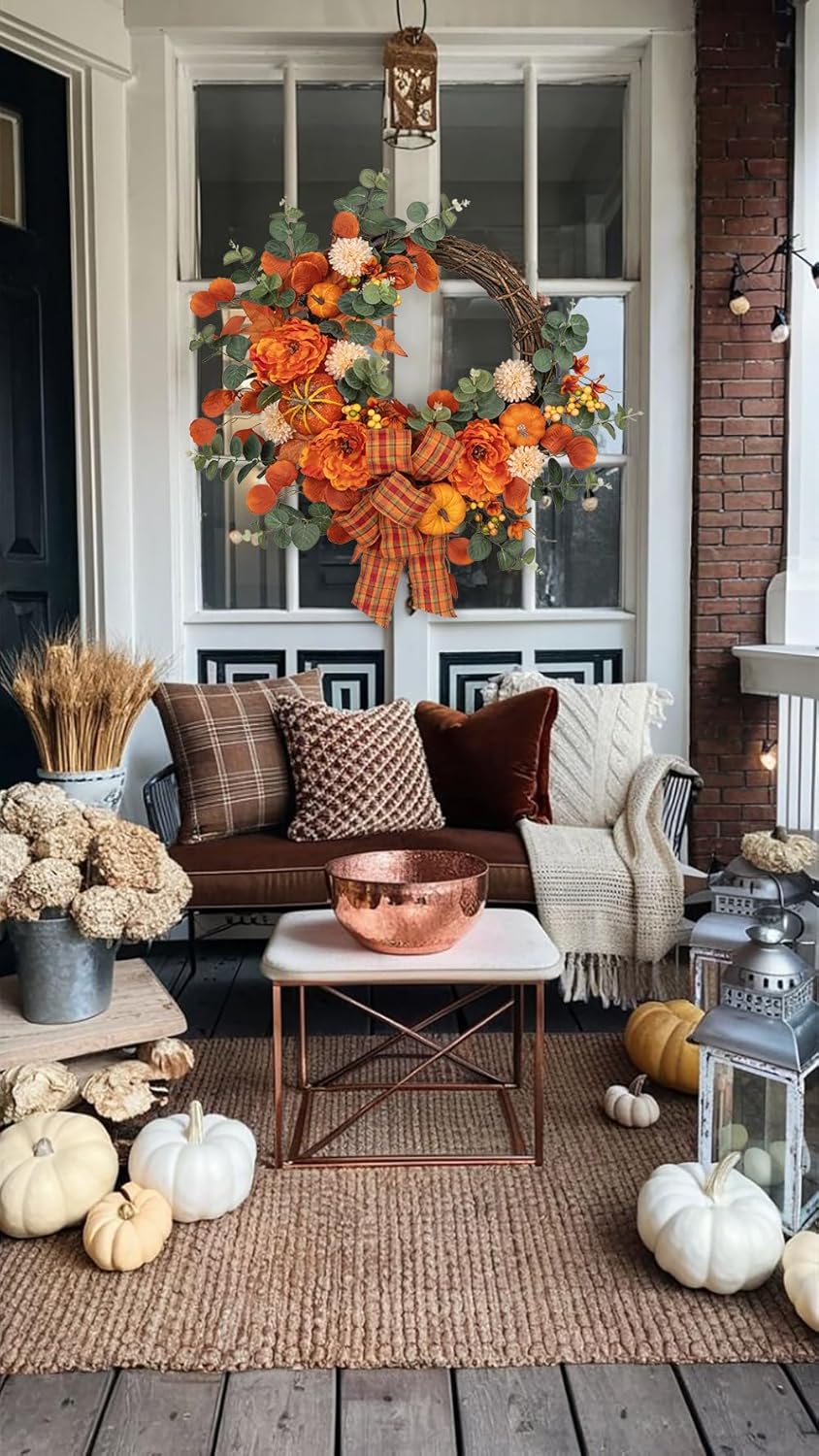 24 Inch Artificial Fall Wreath for Front Door 1