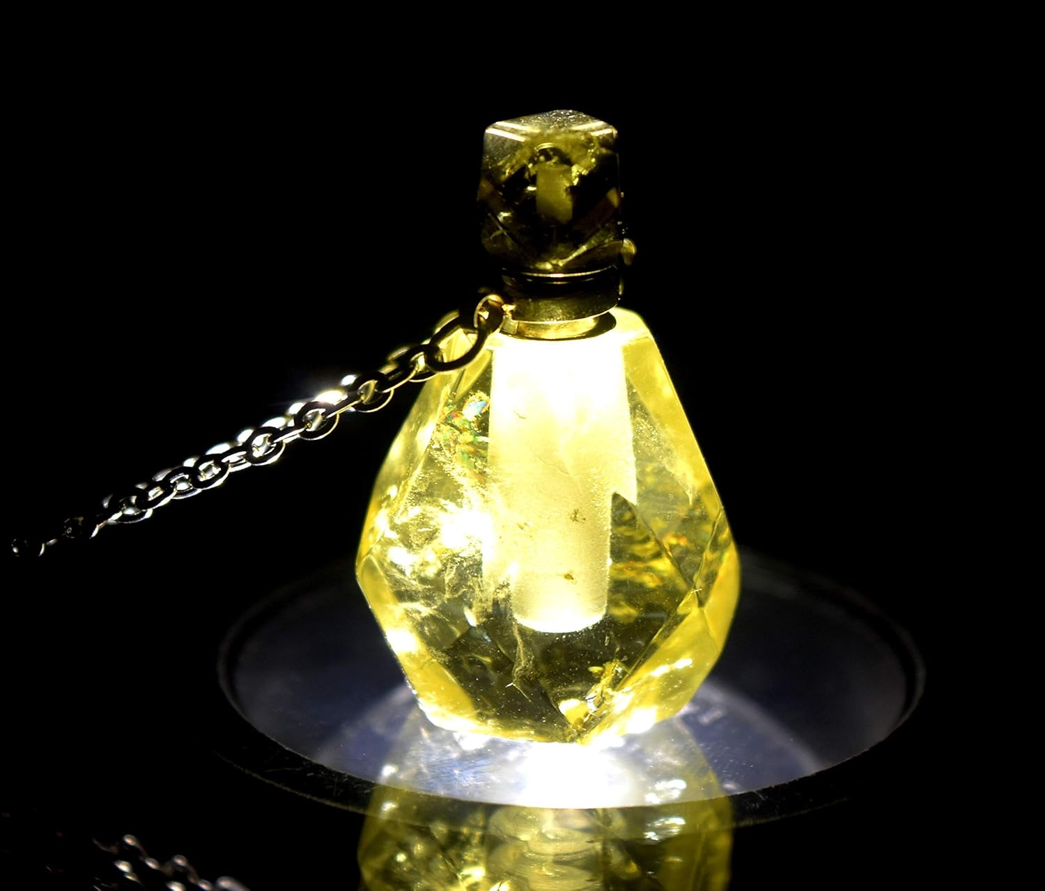 33mm Golden Citrine Mini Perfume Carved Bottle with Chain