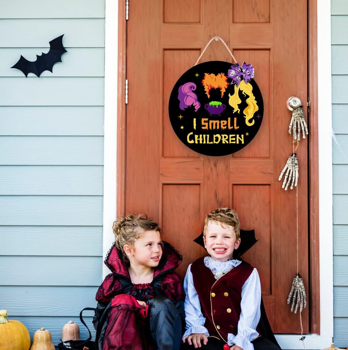 Halloween Wreath Hocus Pocus Door Sign Wooden Bow Decor