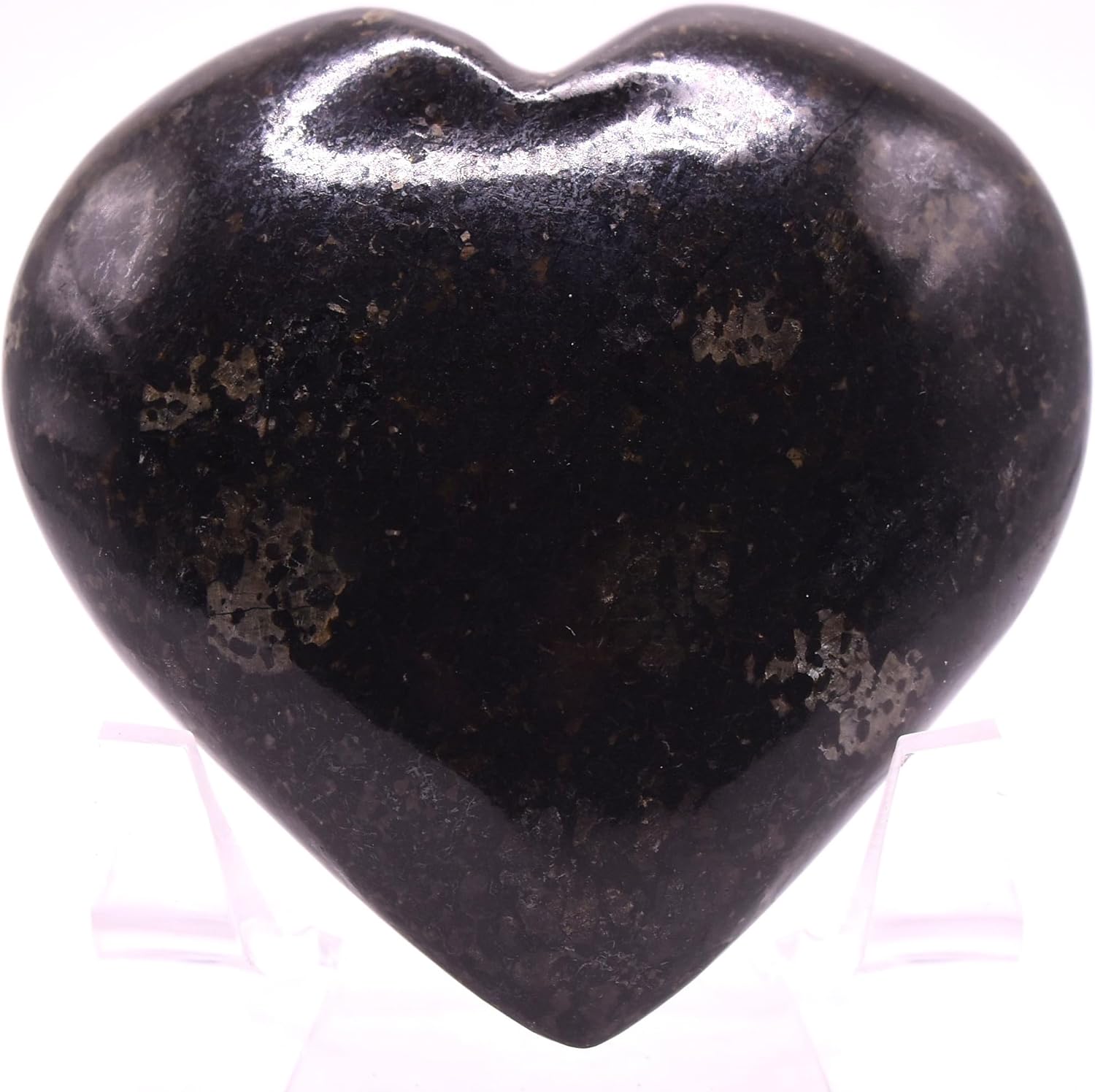 25 Inch Nuummite Carved Heart Crystal Decor Pair with Stand