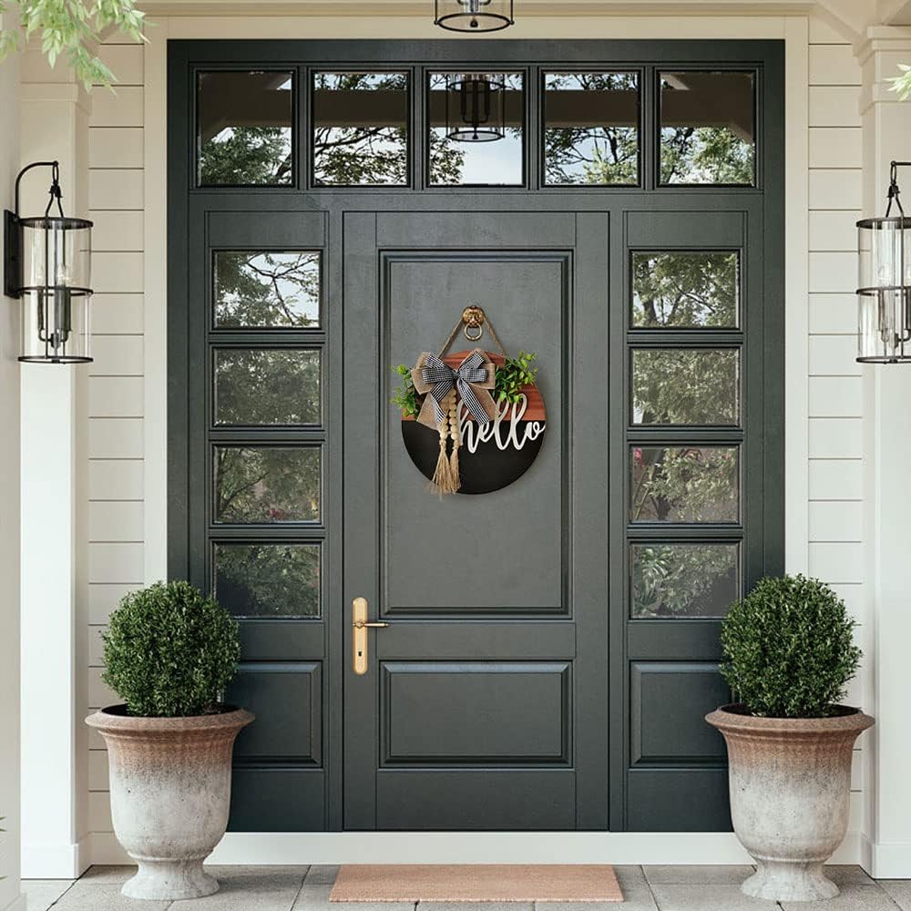 S_SSOY Hello Door Wreath 13 Inch Black Brown