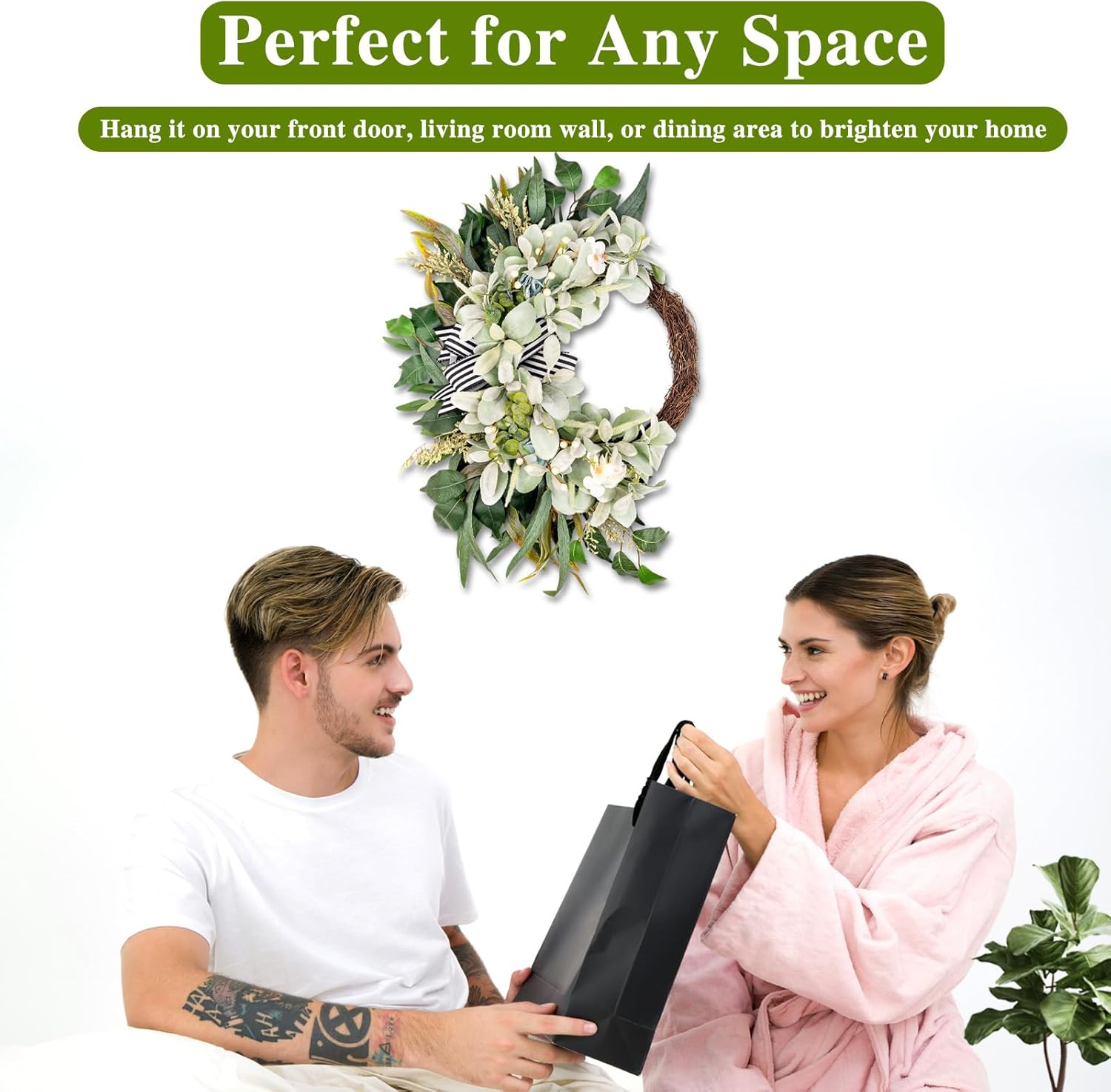 Artificial Lambs Ear Wreath for Front Door Year Round