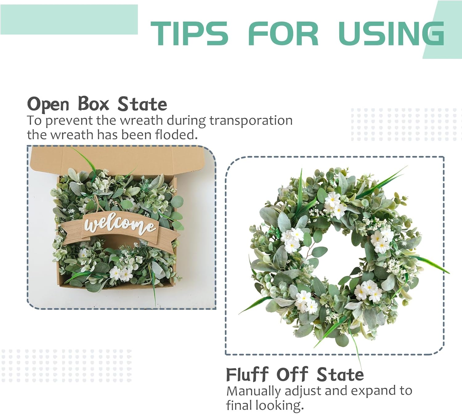 24 Inch Spring Lamb Ear Green Wreath for Front Door