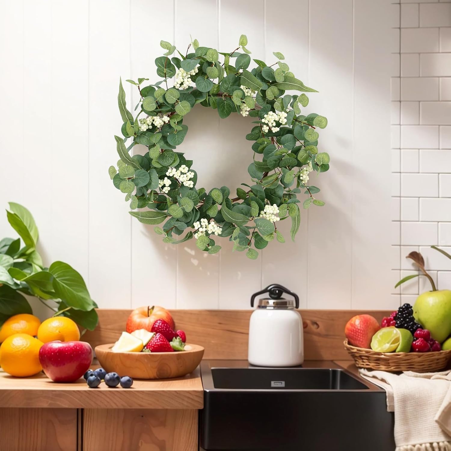 18 Inch Farmhouse Eucalyptus Wreath for Front Door