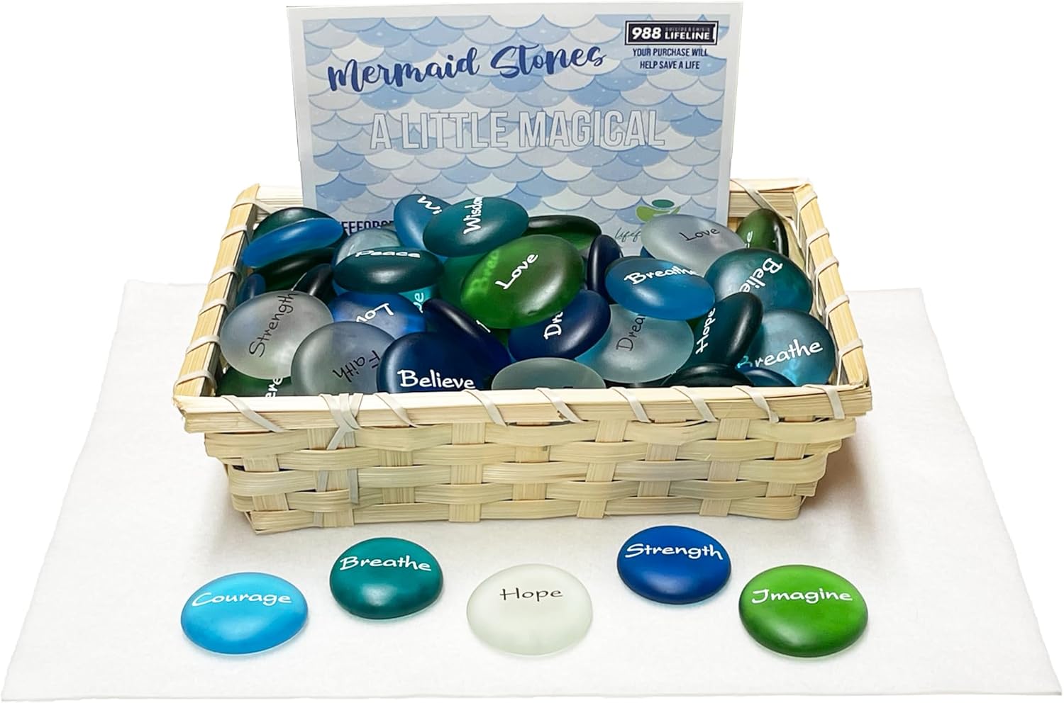 Mermaids Message 100 Frosted Faux Sea Glass Stones with Display Basket