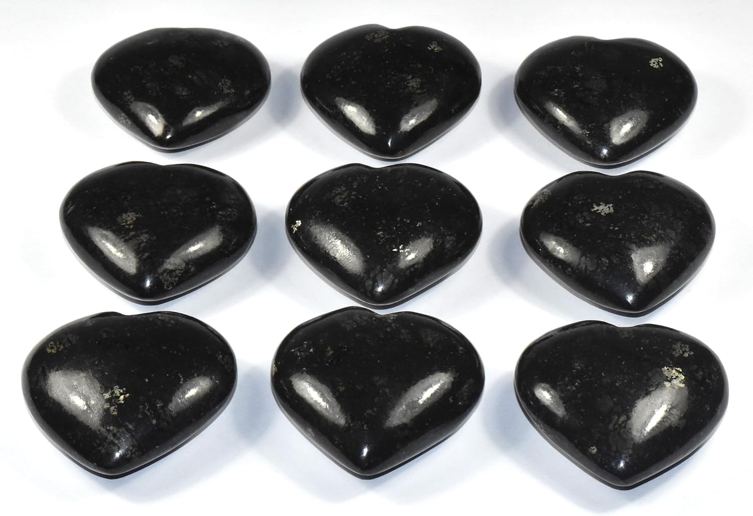 25 Inch Nuummite Carved Heart Crystal Decor Pair with Stand