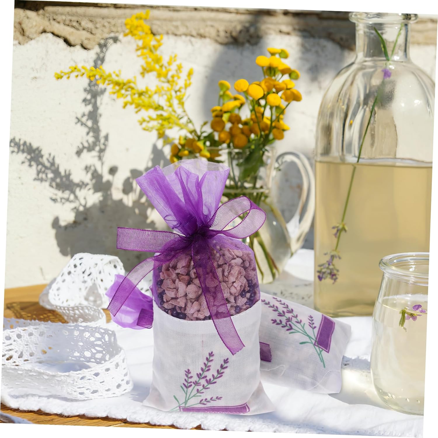25 Pack Lavender Sachet Bags with Ribbons - Dark Purple Organza