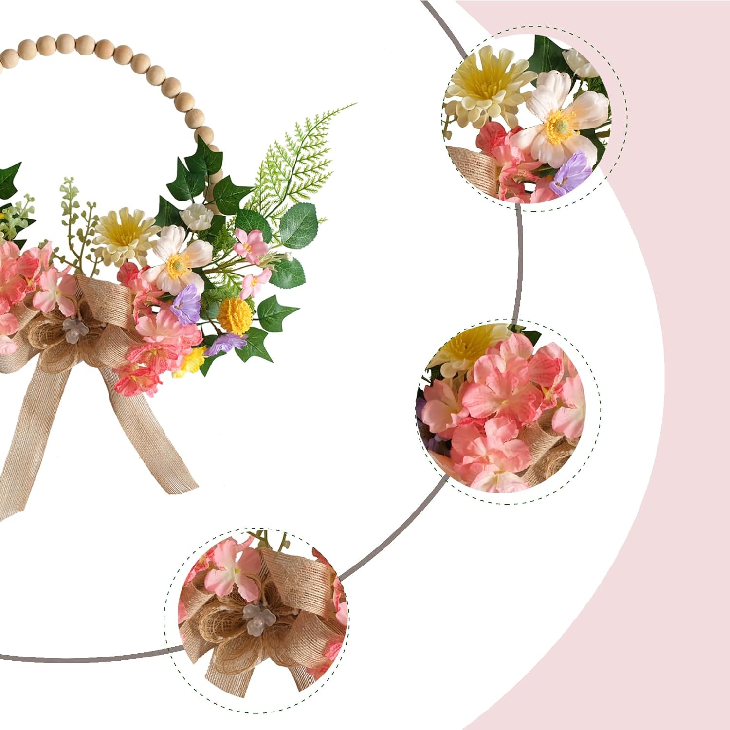 TEMPUS 16 Inch Artificial Spring Wreath with Flower Bow