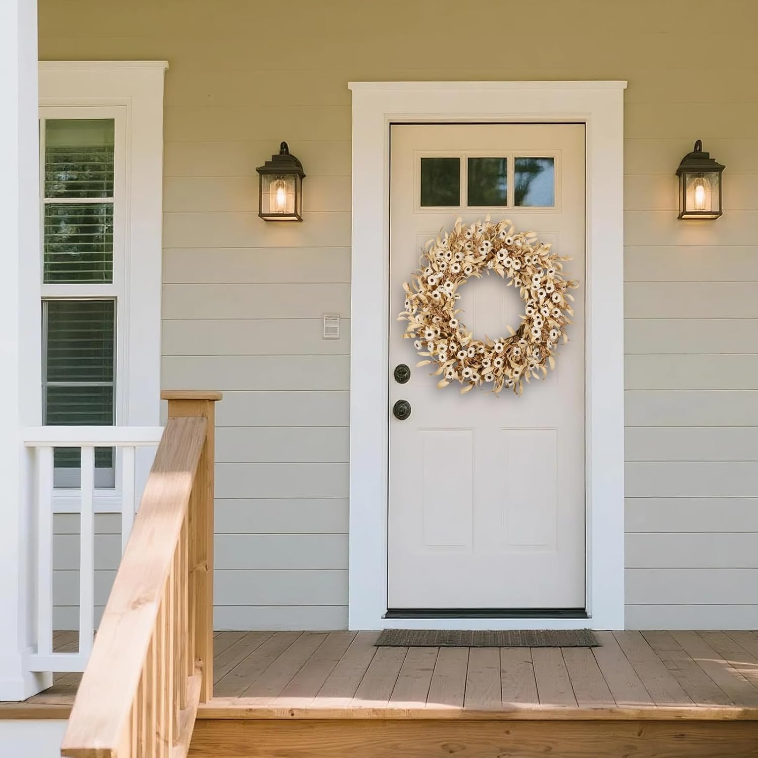 24 Inch White Floral Wreath for Front Door