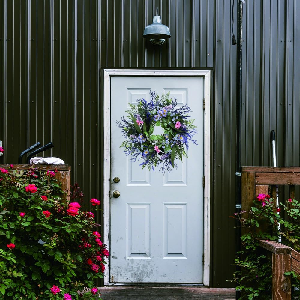 24 Inch Purple Front Door Wreath with Eucalyptus and Lavender