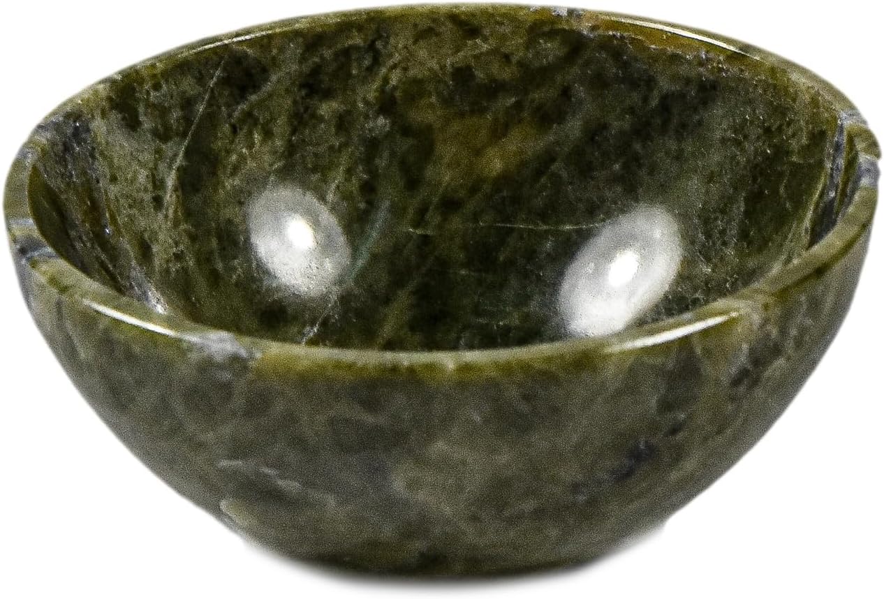 HQRP 75mm Green Vesuvianite Gemstone Bowl with Inclusions