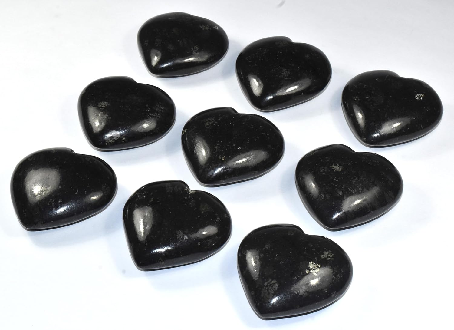 25 Inch Nuummite Carved Heart Crystal Decor Pair with Stand