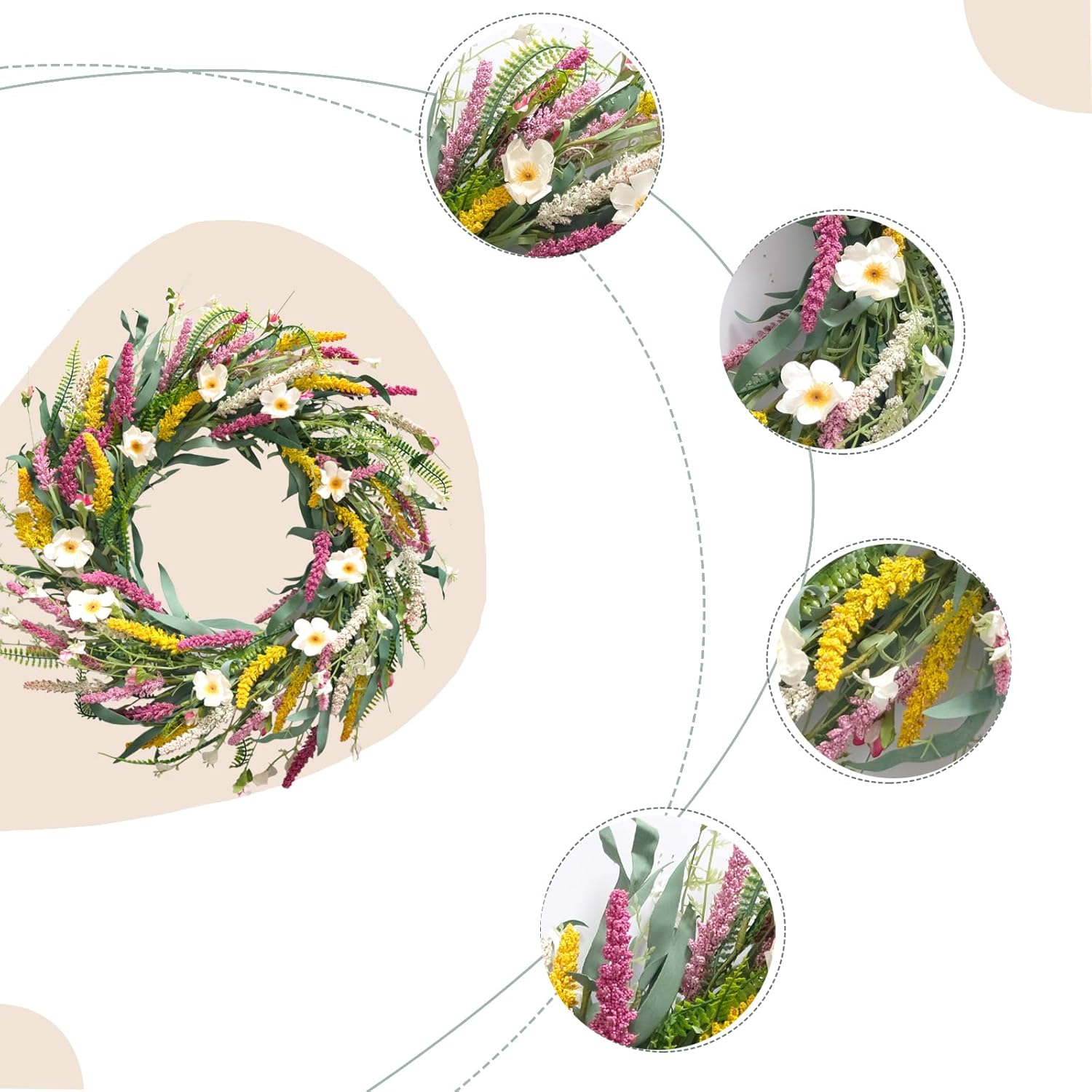 22 Inch Spring Summer Floral Wreath Front Door