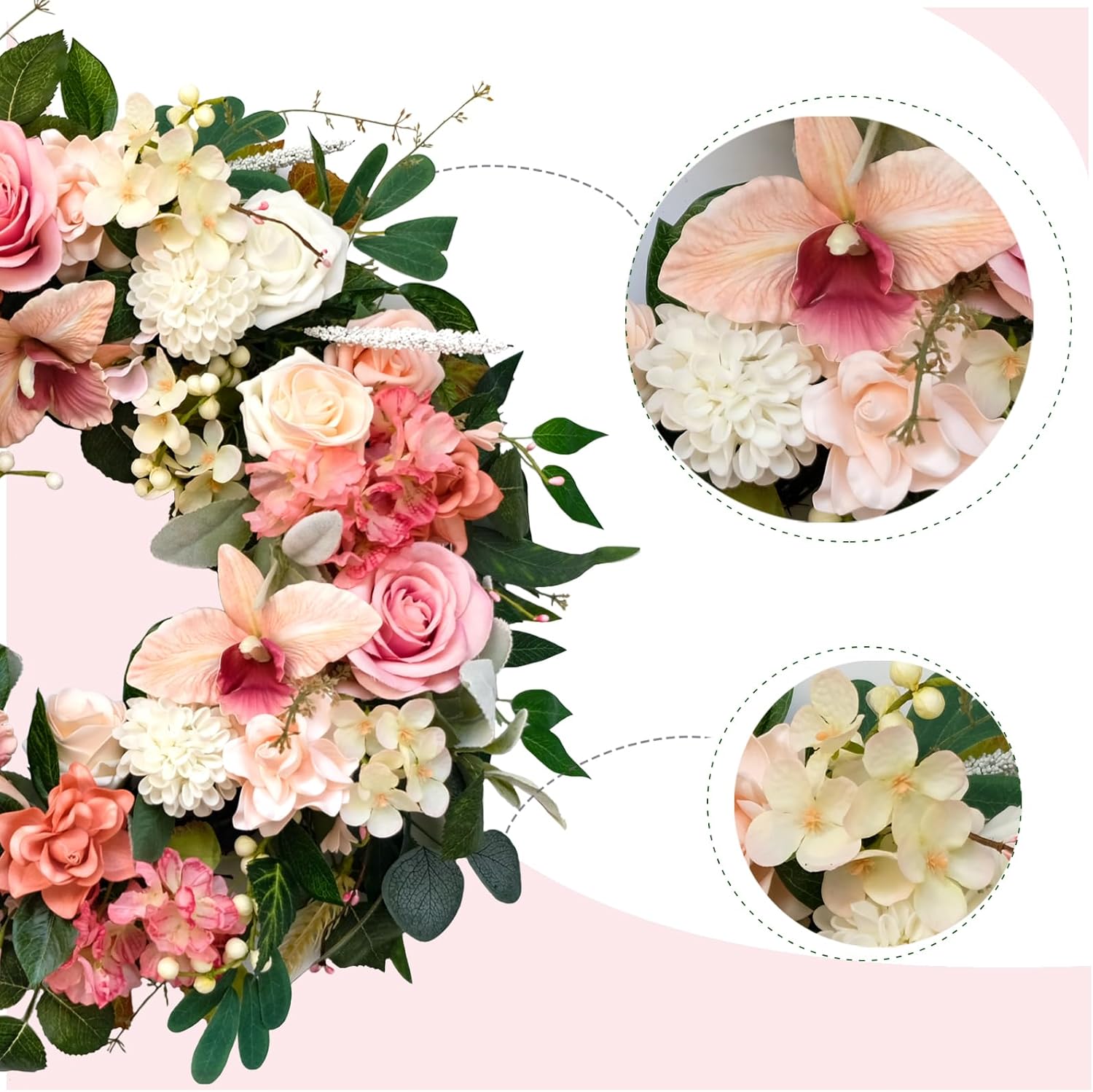 24 Inch Spring Floral Wreath for Front Door