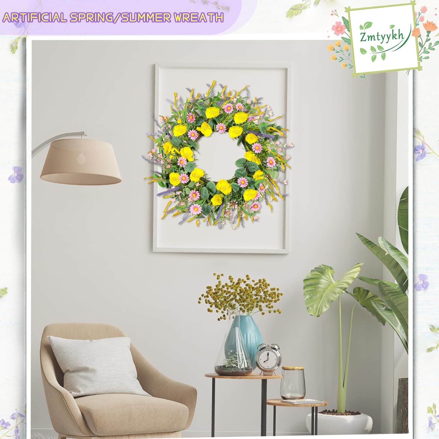 Zmtyykh 24 Inch Summer Wreath Door Decor