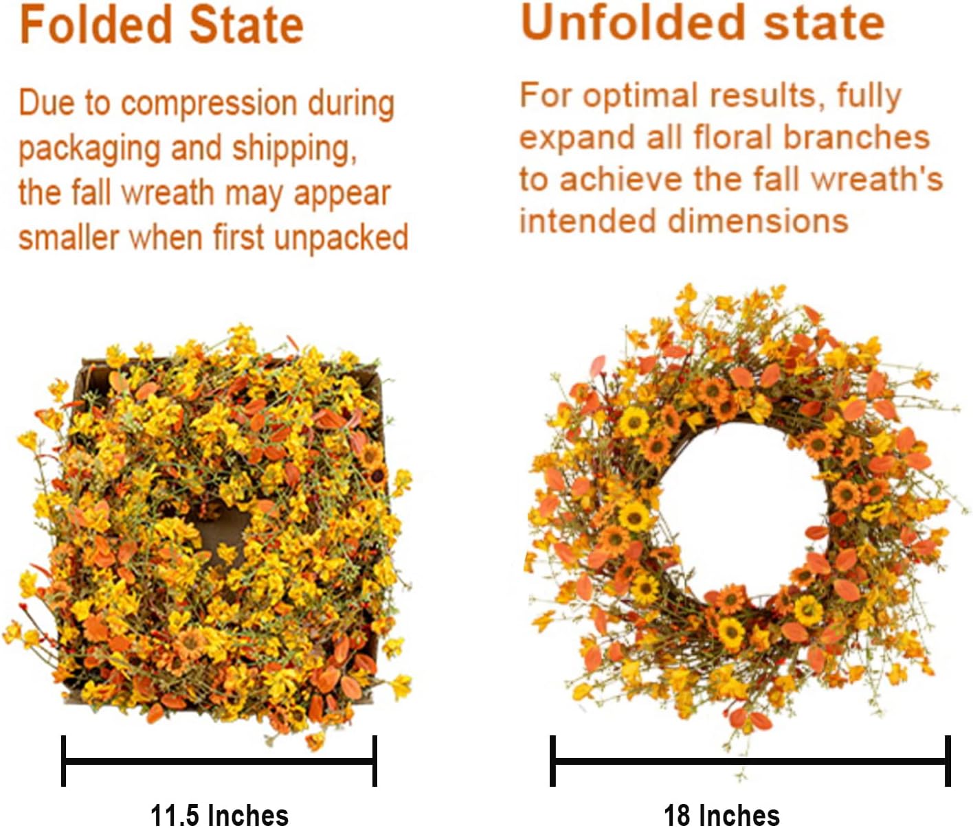 18 Inches Rustic Fall Wreath with Wildflowers and Boxwood