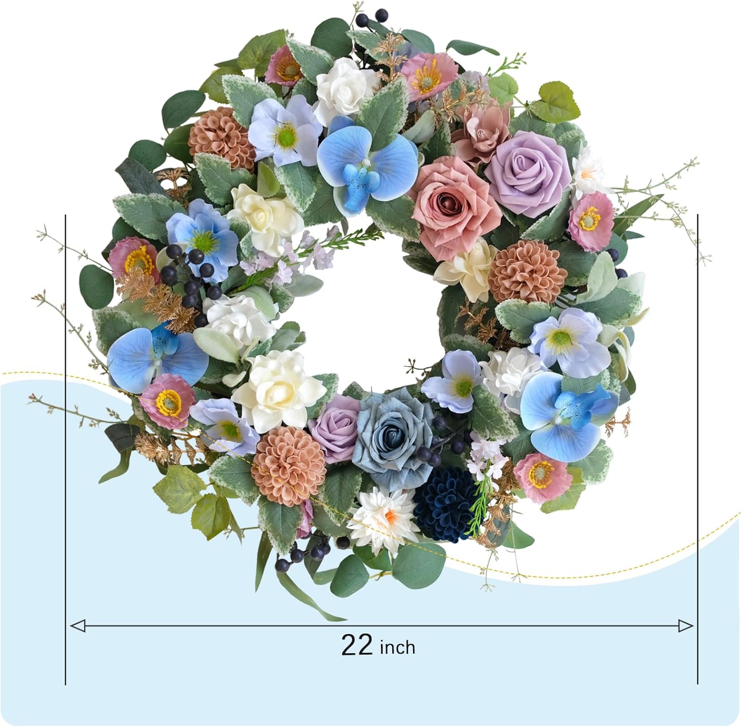 22 Inch Blue Phalaenopsis Wreath for Front Door