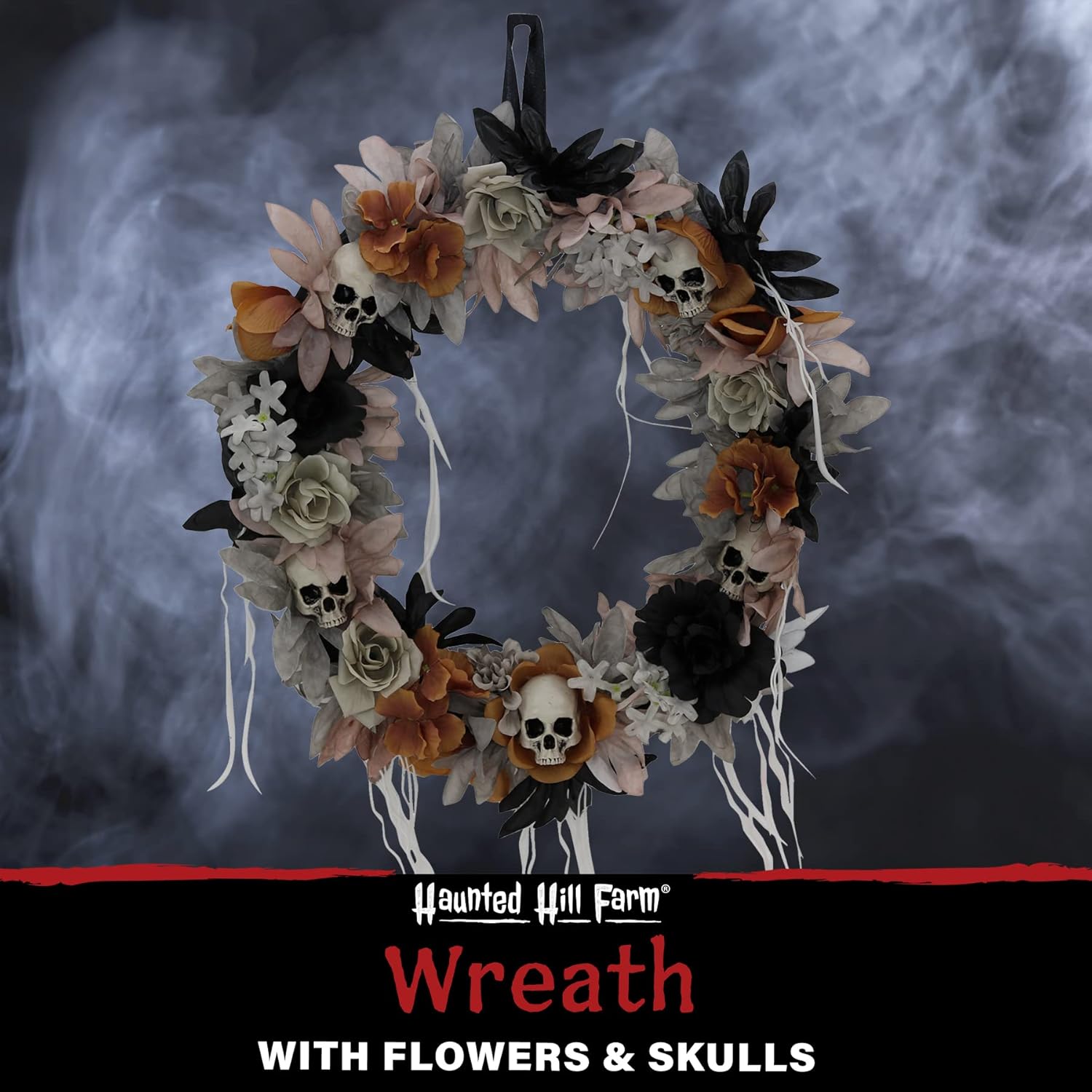 Haunted Hill Farm Gothic Skull Wreath Halloween Decor