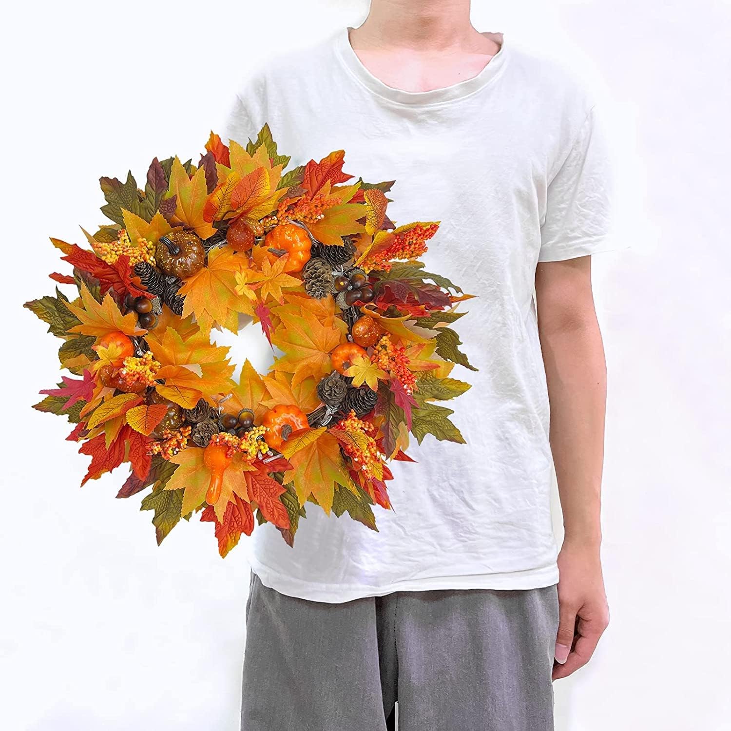 20 Inch Fall Wreath with LED Lights and Timer