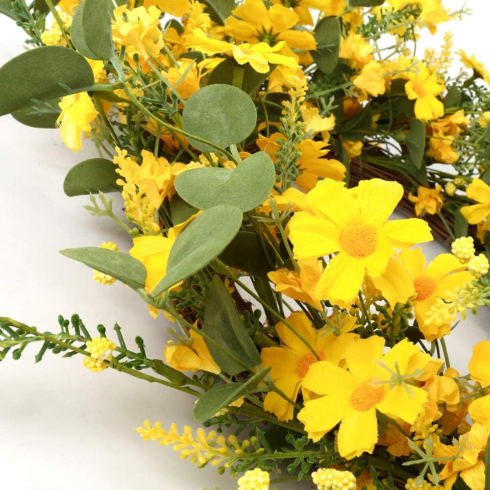 JFLORU 22 Inch Yellow Daisy Spring Wreath for Front Door