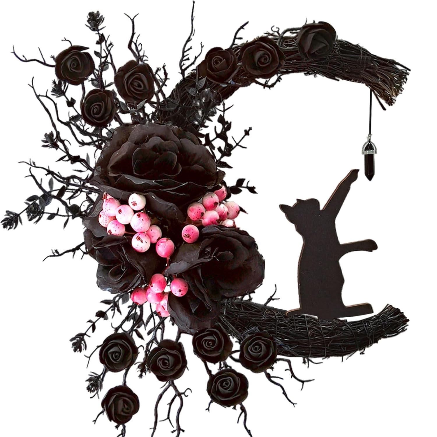 Spooky Halloween Wreath with Black Cat and Lights