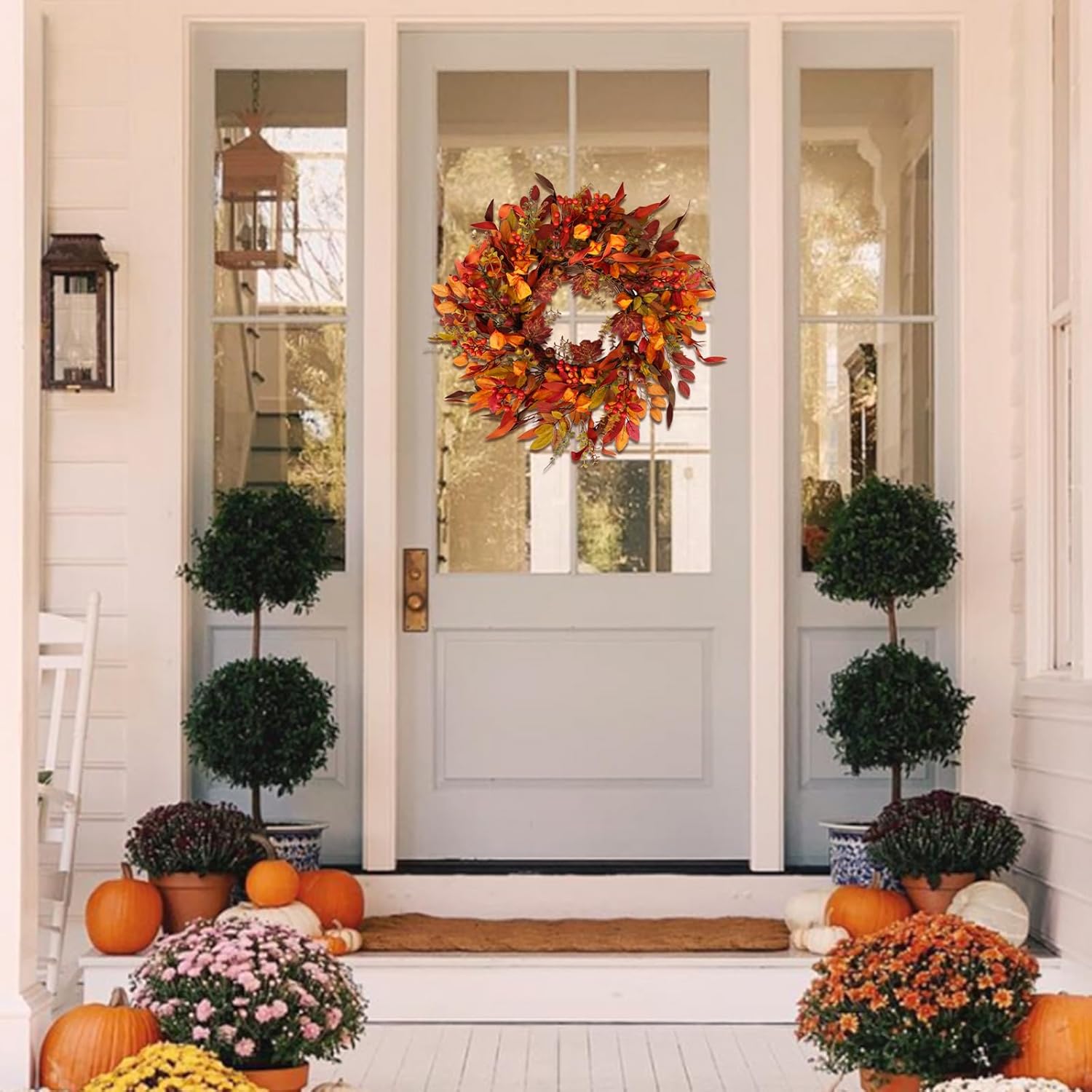 24 Inch Artificial Berry Wreath for Fall Holiday Decor
