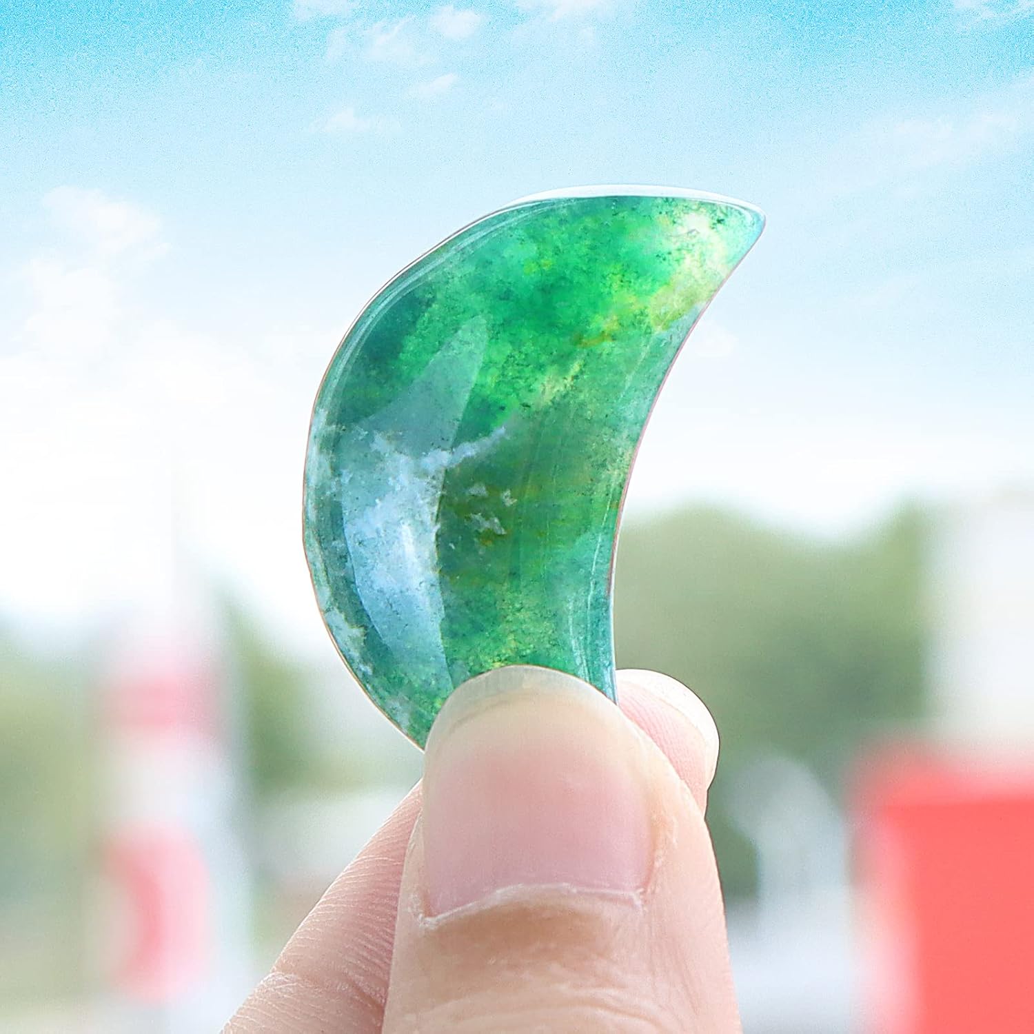 SMQ Moon Star Moss Agate Worry Stone Healing Crystal Set