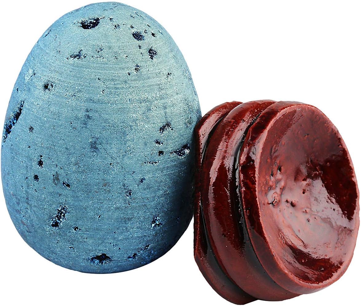 TUMBEELLUWA Druzy Agate Gemstone Titanium Coated Healing Crystal Egg Shape Light Blue